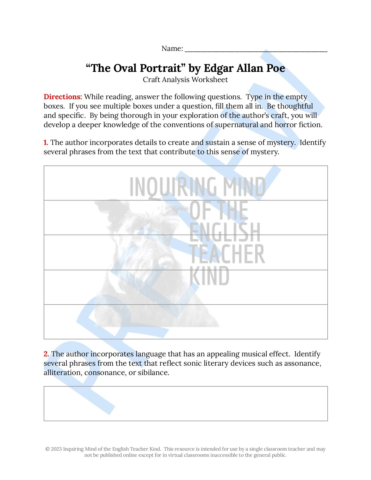Eliminate take-home assessment planning with this bundle of materials for teaching the Gothic short story "The Oval Portrait" by Edgar Allan Poe.