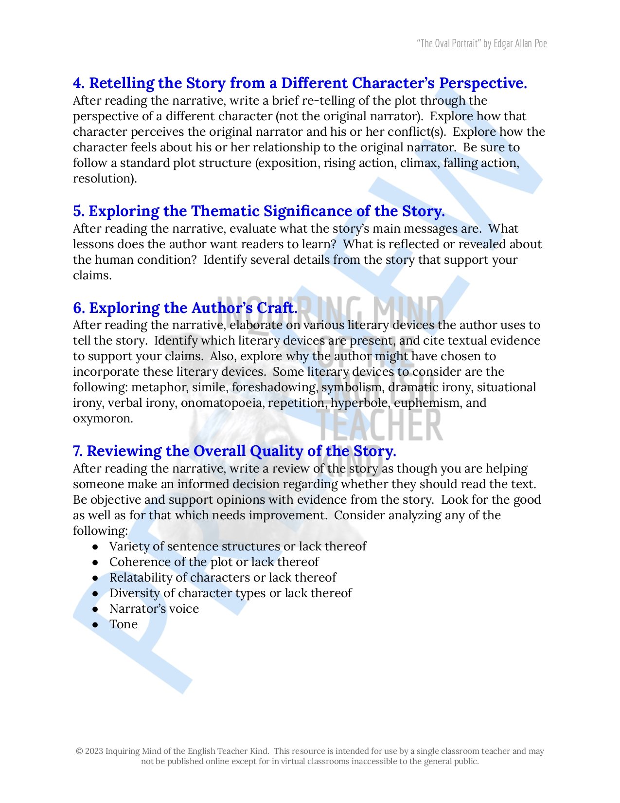 Eliminate take-home assessment planning with this bundle of materials for teaching the Gothic short story "The Oval Portrait" by Edgar Allan Poe.