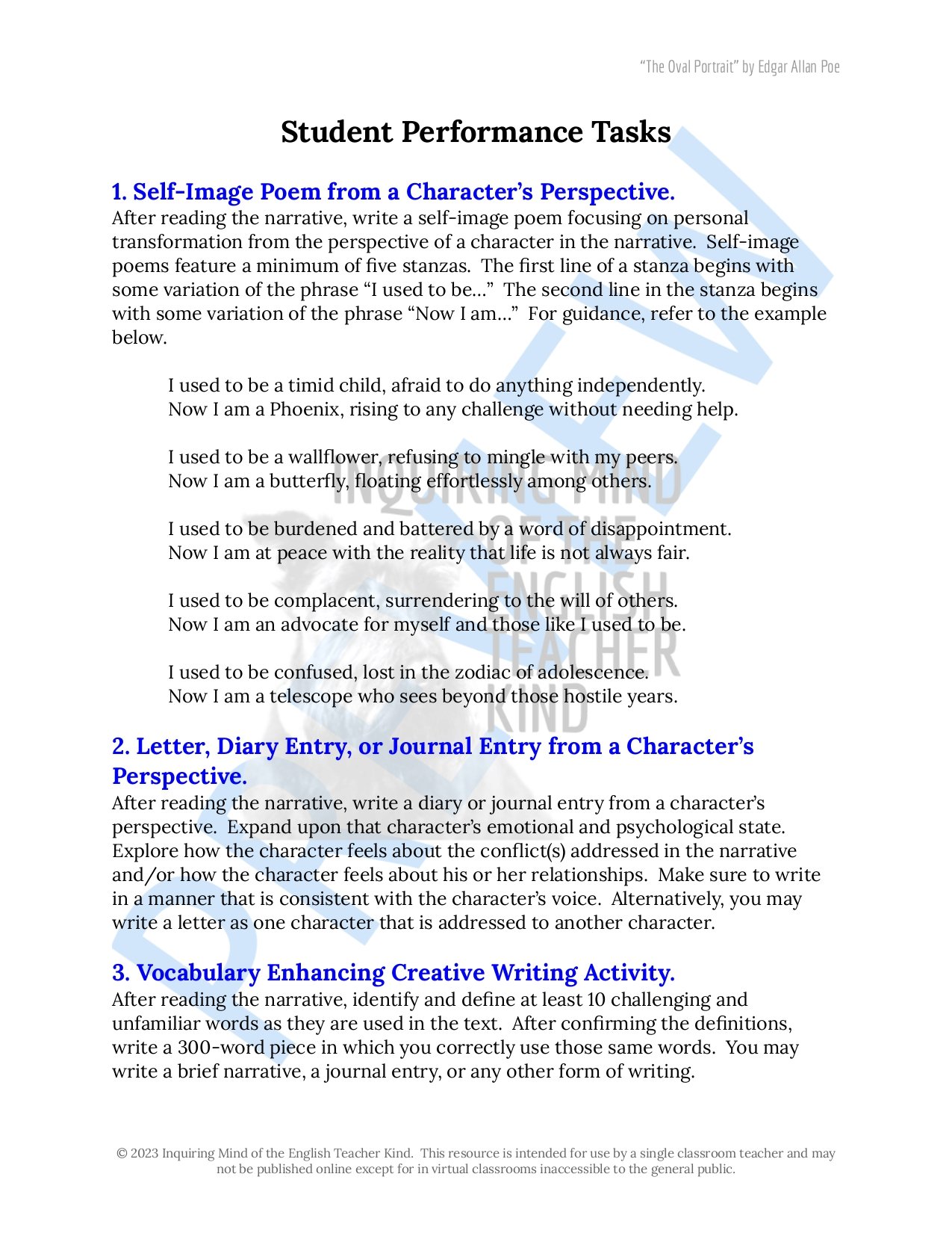 Eliminate take-home assessment planning with this bundle of materials for teaching the Gothic short story "The Oval Portrait" by Edgar Allan Poe.