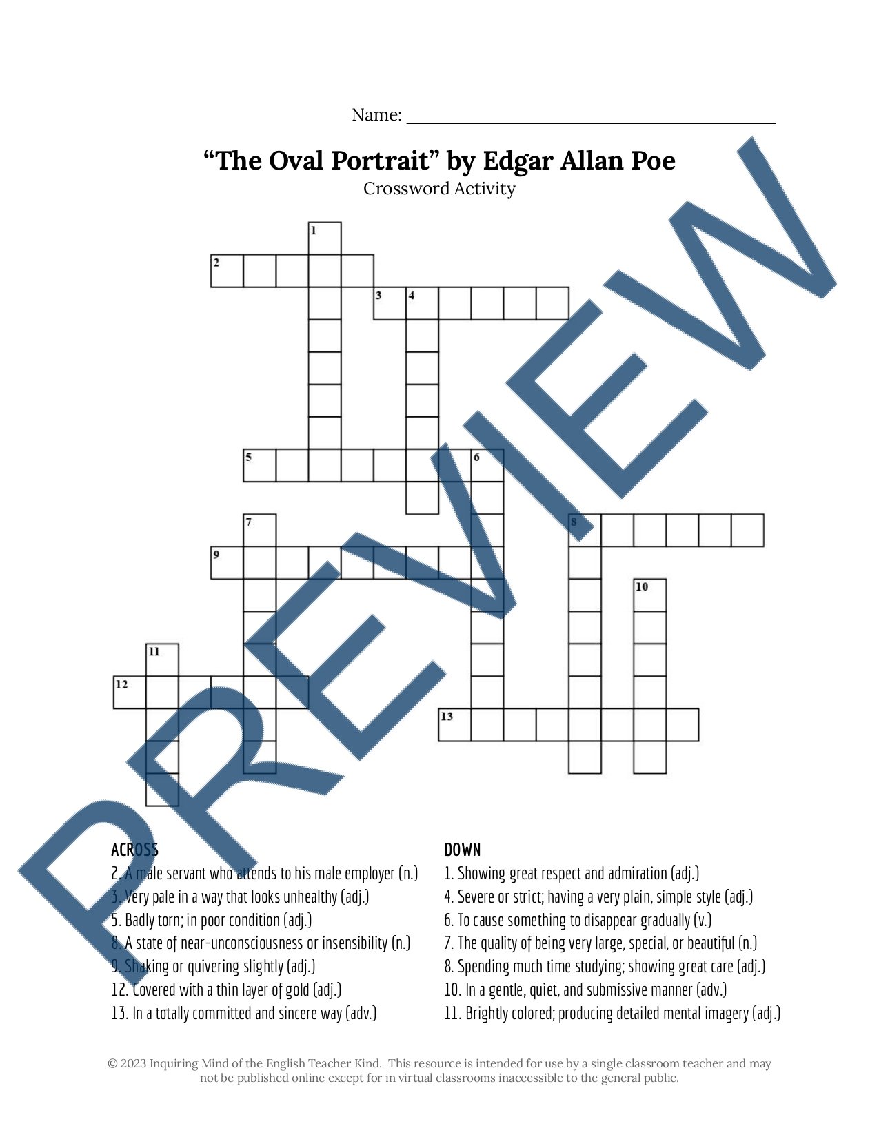 Eliminate take-home assessment planning with this bundle of materials for teaching the Gothic short story "The Oval Portrait" by Edgar Allan Poe.