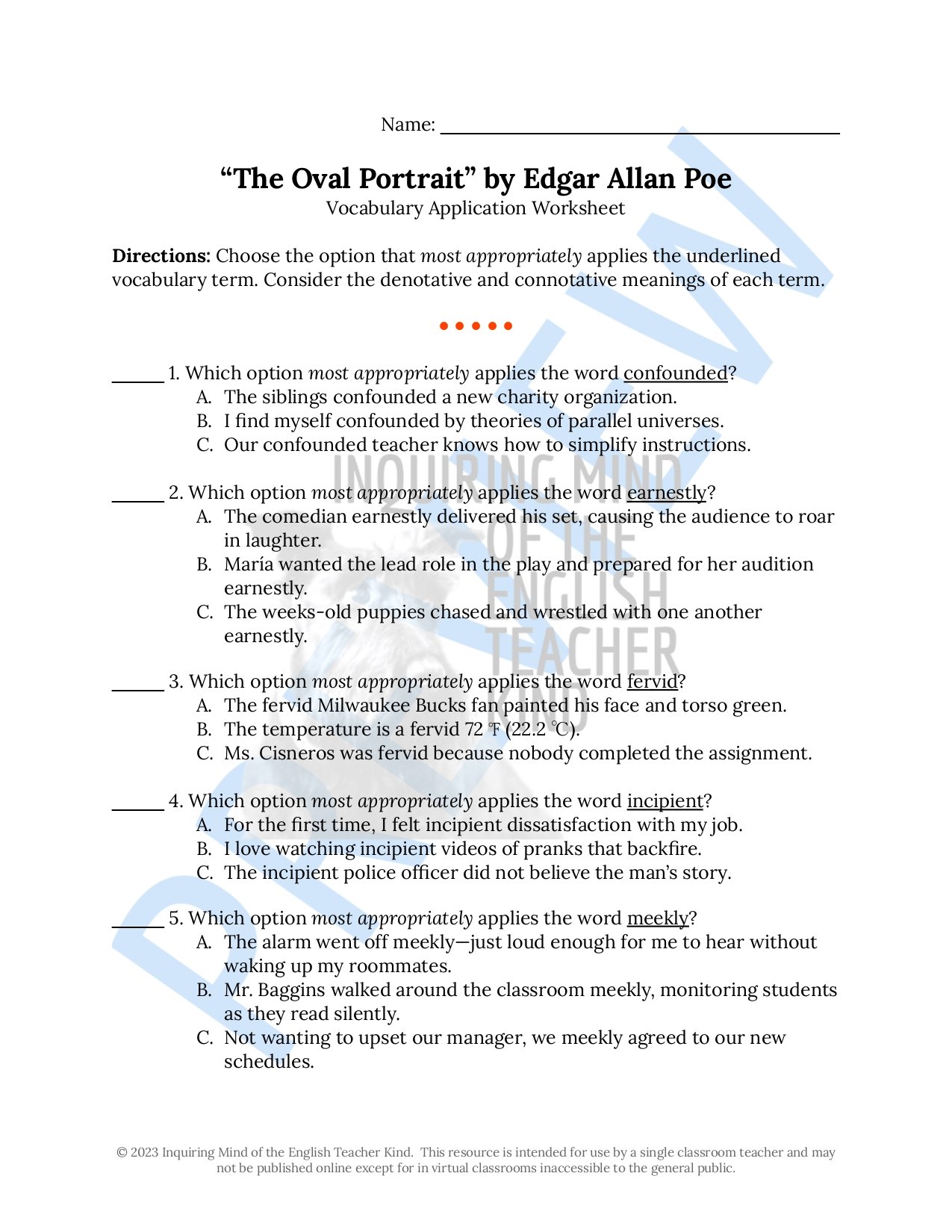 Eliminate take-home assessment planning with this bundle of materials for teaching the Gothic short story "The Oval Portrait" by Edgar Allan Poe.