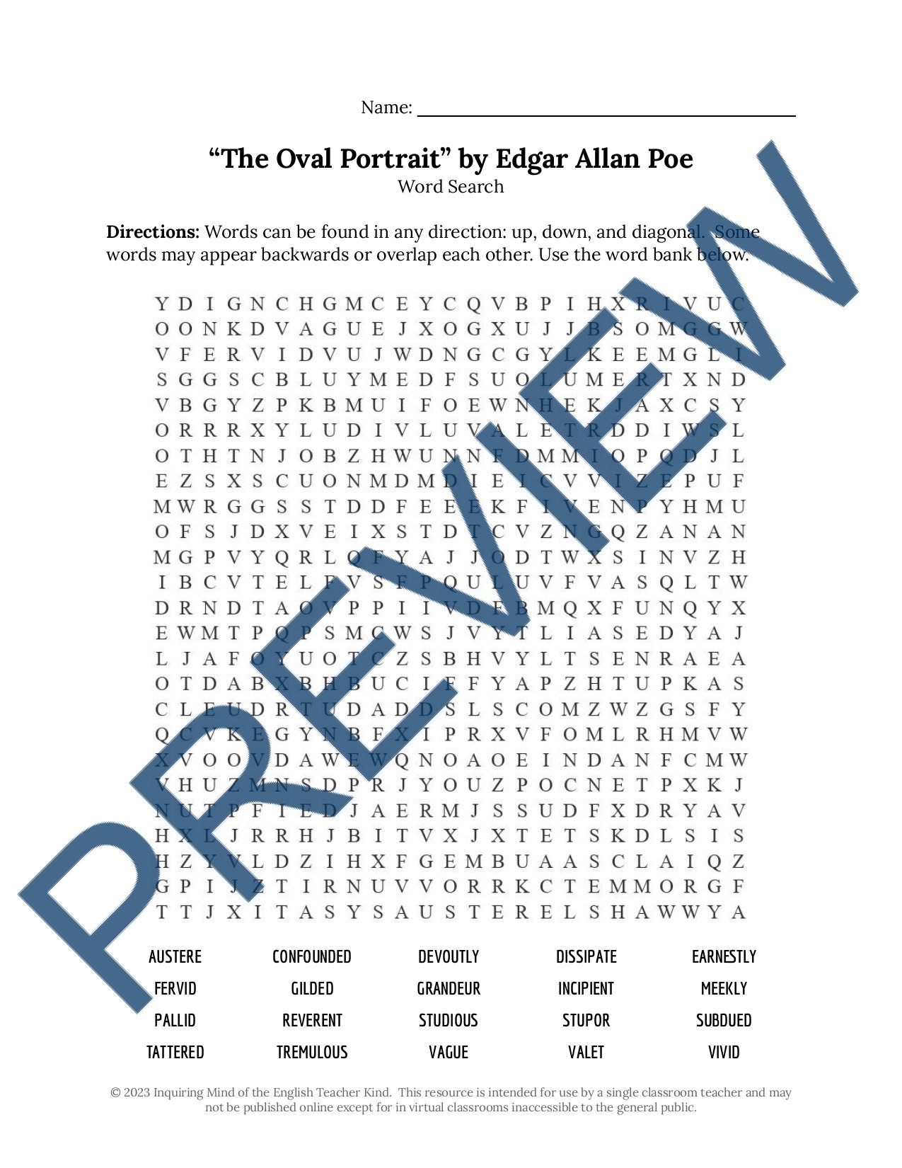 Eliminate take-home assessment planning with this bundle of materials for teaching the Gothic short story "The Oval Portrait" by Edgar Allan Poe.