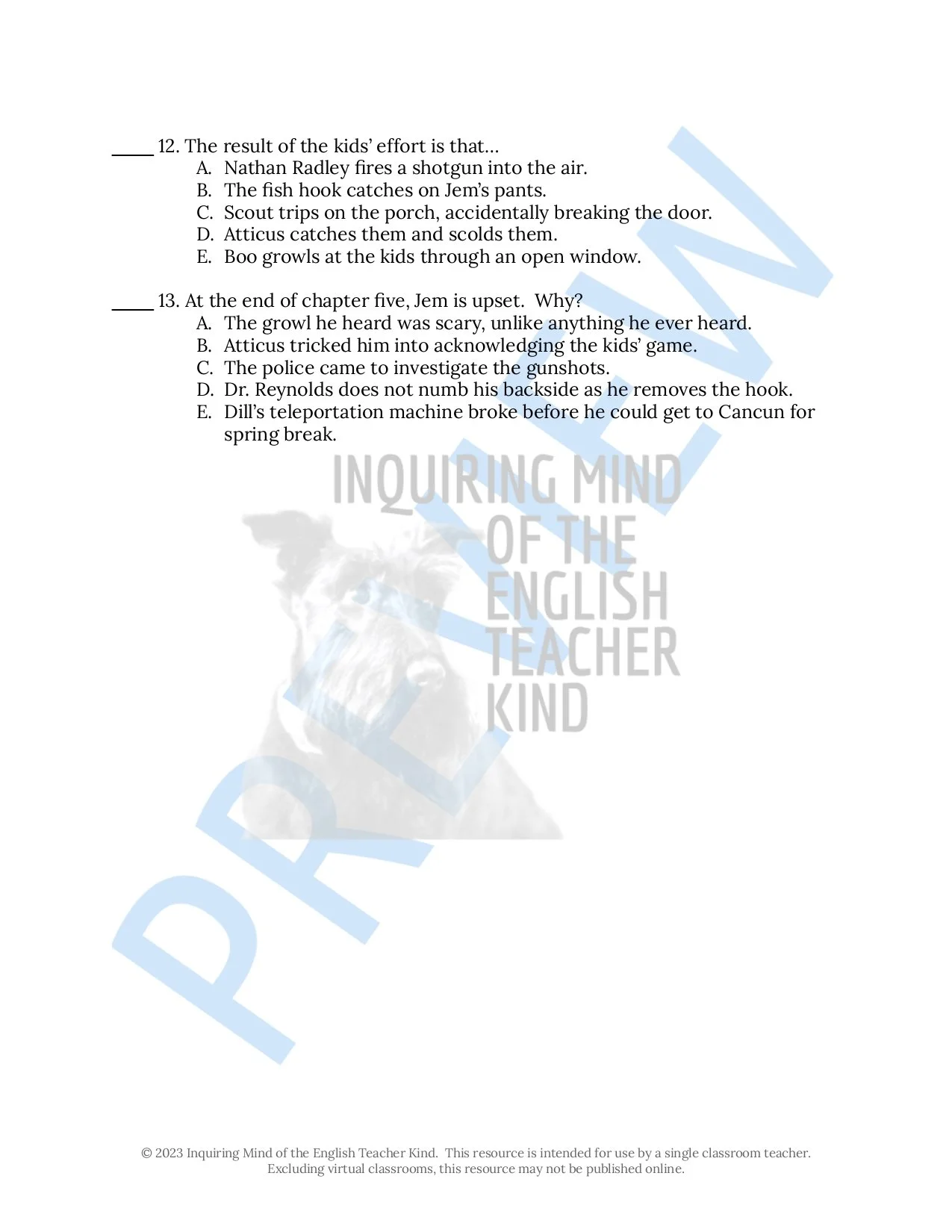 To Kill a Mockingbird Chapters 4 and 5 Quiz and Close Reading Analysis ...