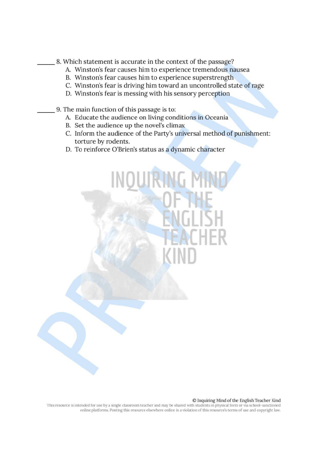 Evaluate reading comprehension, support vocabulary development, and promote critical thinking skills with this bundle of formative assessments covering Book 3 of George Orwell's dystopian novel 1984.