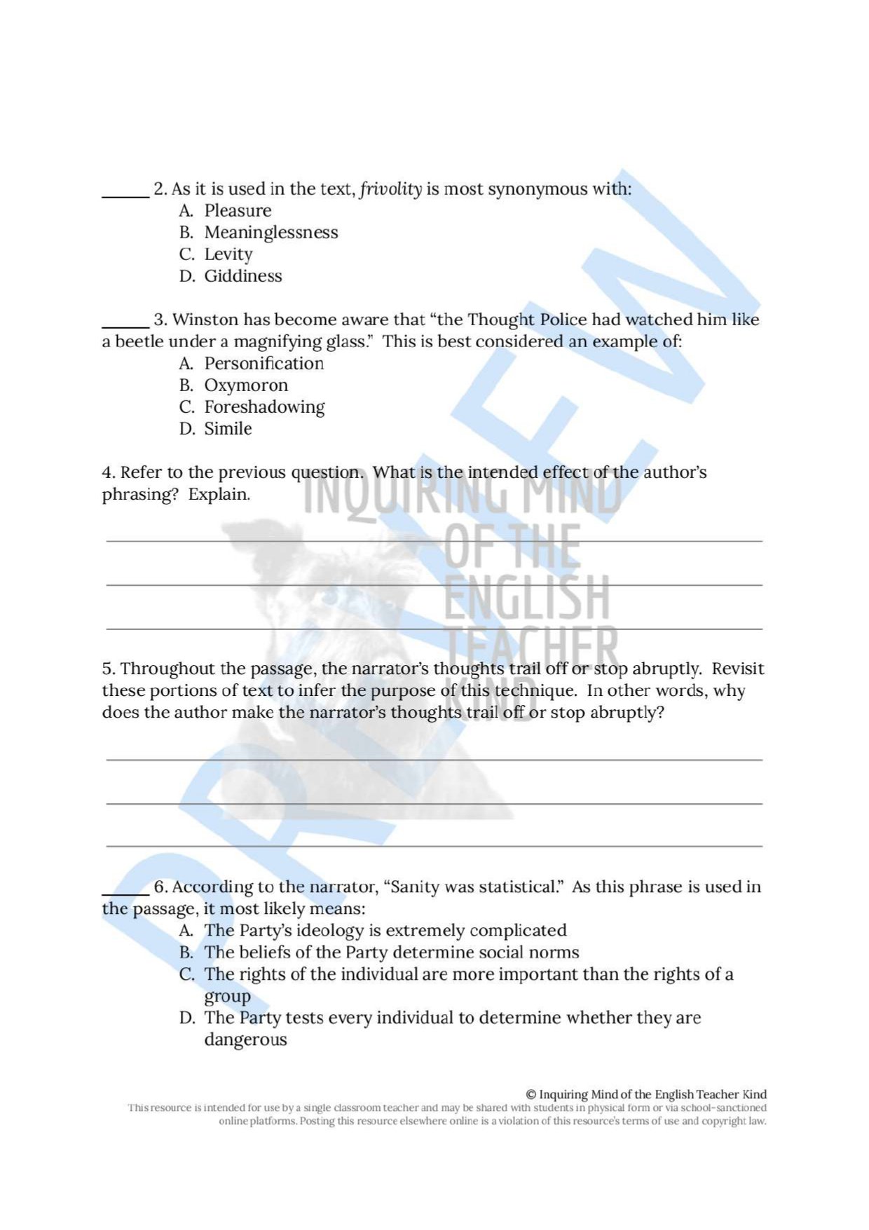 Help high school students go beyond general reading comprehension and support the development of critical thinking skills with this bundle of close reading analysis activities covering Orwell's 1984.