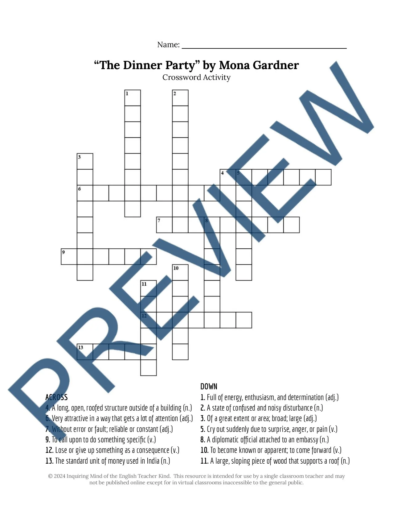 "The Dinner Party" by Mona Gardner Quiz, Close Reading, and Vocabulary ...