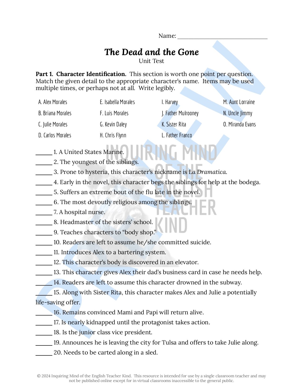 This summative assessment measures reading comprehension of The Dead and The Gone by Susan Beth Pfeffer, the sequel to Life As We Knew It.