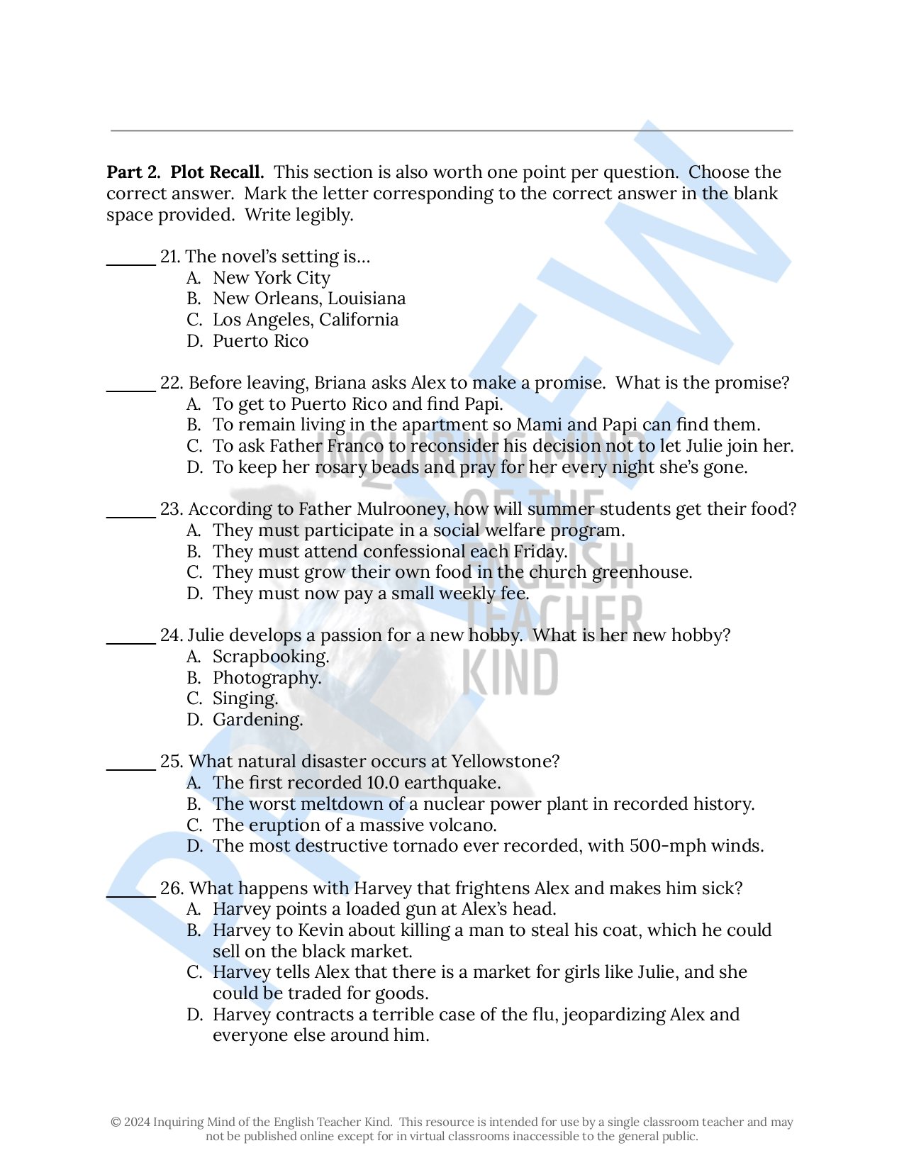 This summative assessment measures reading comprehension of The Dead and The Gone by Susan Beth Pfeffer, the sequel to Life As We Knew It.