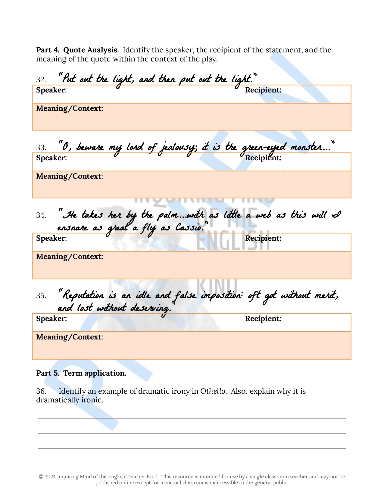 This low-prep bundle covering Othello by William Shakespeare contains all the formative and summative assessments teachers need.
