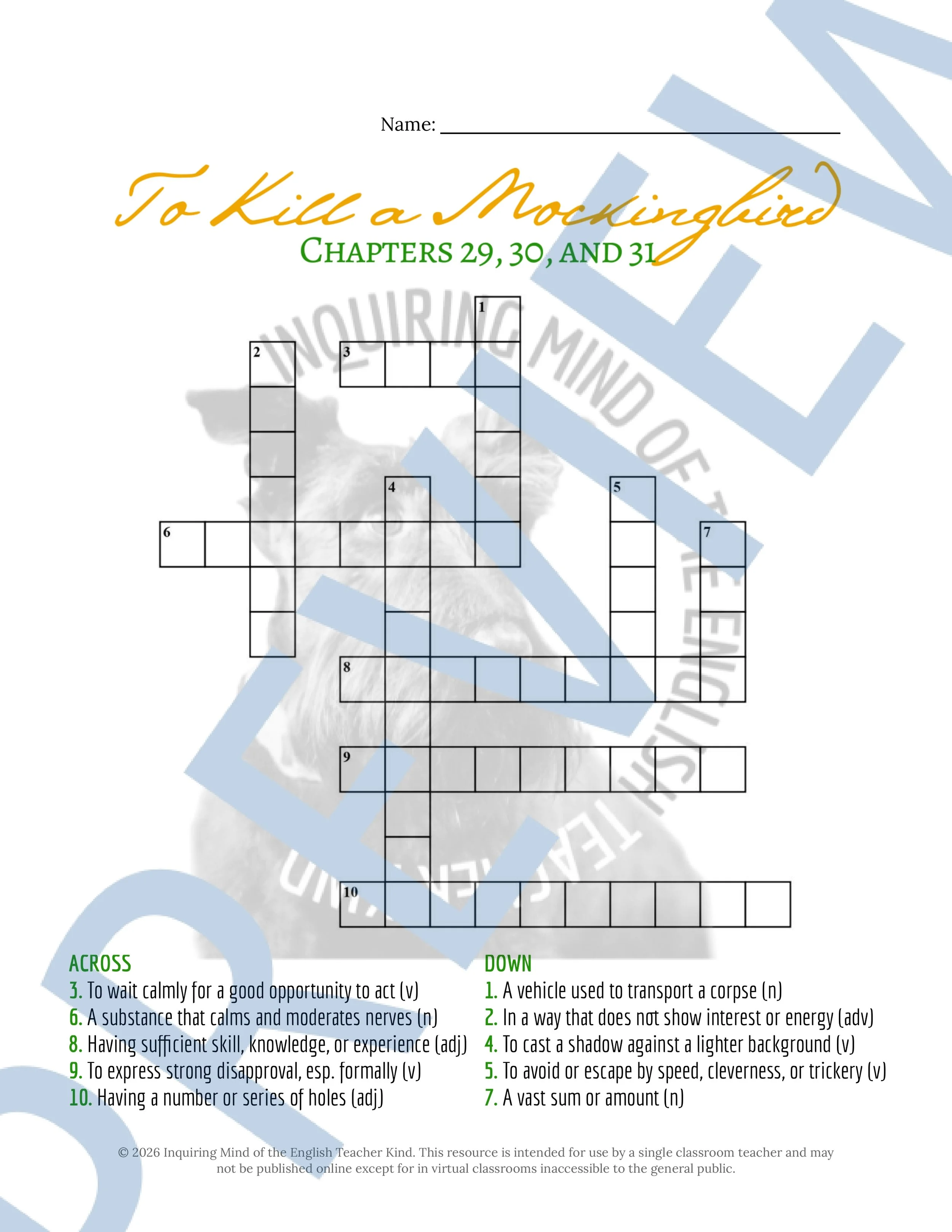 To Kill a Mockingbird Chapters 29, 30, and 31 Vocabulary Worksheet, Crossword Puzzle, and Word Search Game for High School ELA (3).jpg