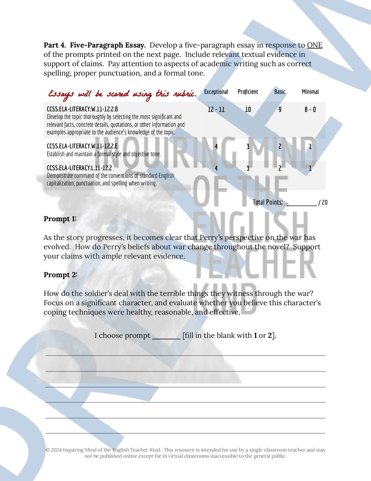 Eliminate assessment planning responsibilities and evaluate high school students' knowledge of plot and literary craft with this summative test covering Fallen Angels by Walter Dean Myers.