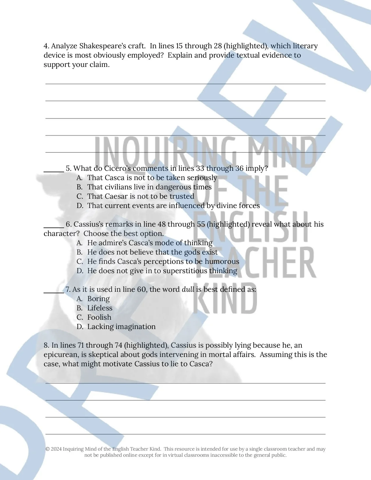 Julius Caesar Act 1 Quiz, Close Reading Worksheets, and Vocabulary Games Bundle by Inquiring Mind of the English Teacher Kind