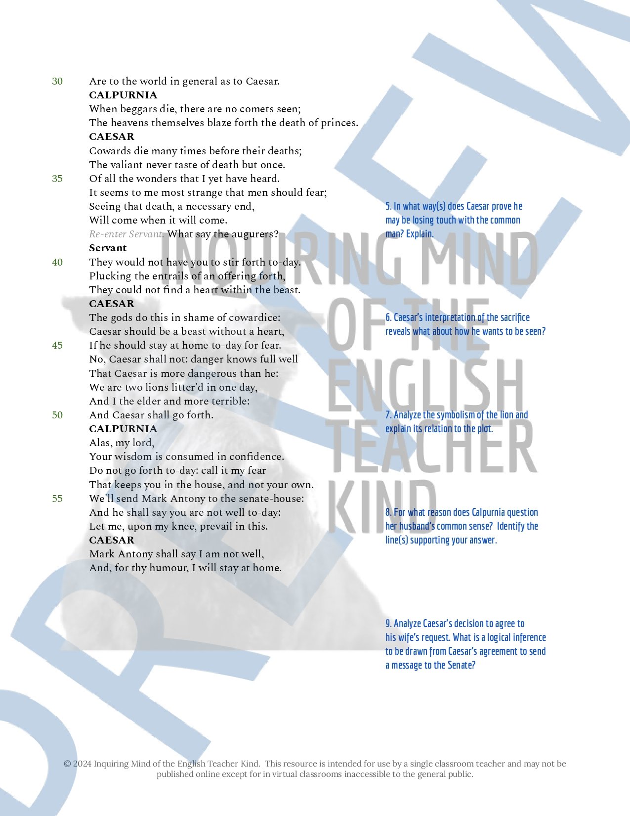 Julius Caesar Act 2 Quiz, Close Reading Worksheets, and Vocabulary ...