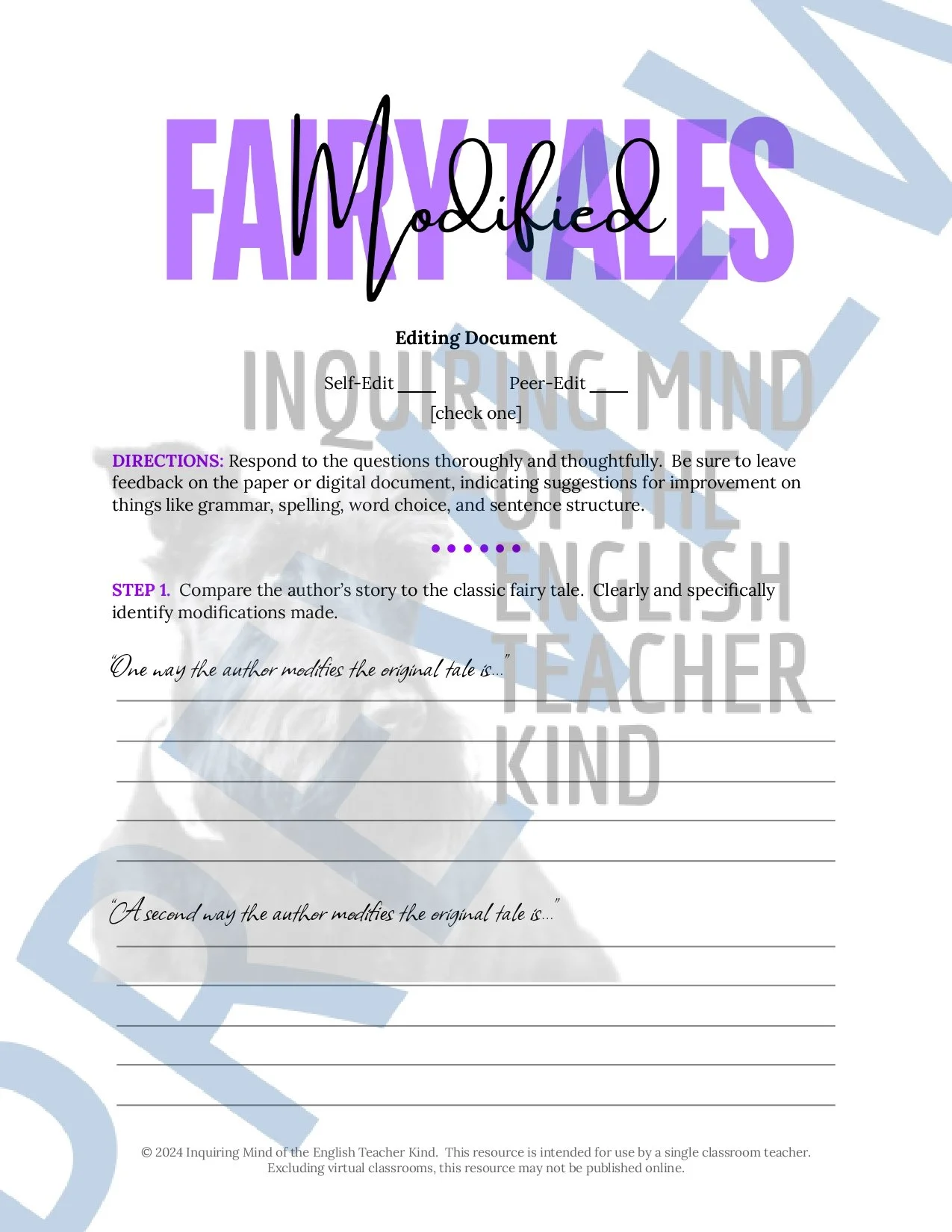 High School Creative Writing Unit Plan for Modified and Modern Fairy ...