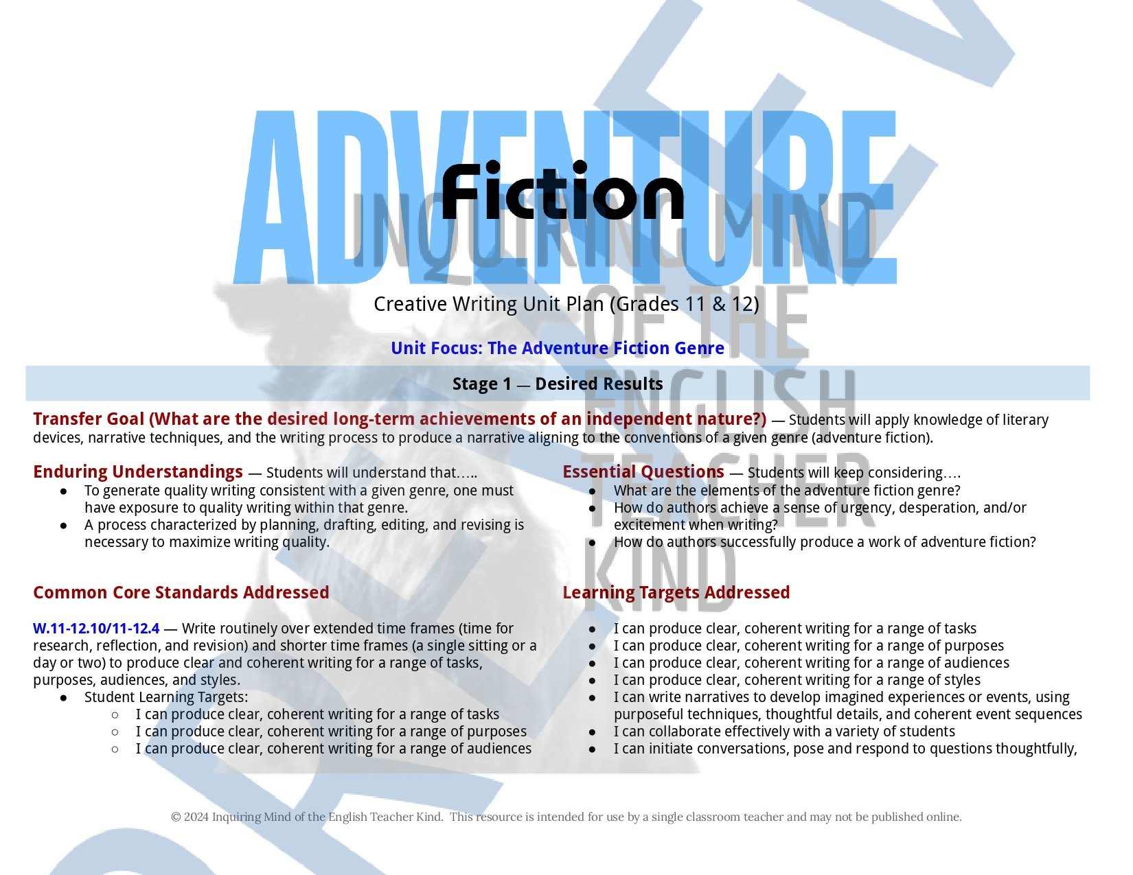 High School Creative Writing Complete Semester Curriculum and Supplemental Materials Bundle by Inquiring Mind of the English Teacher Kind