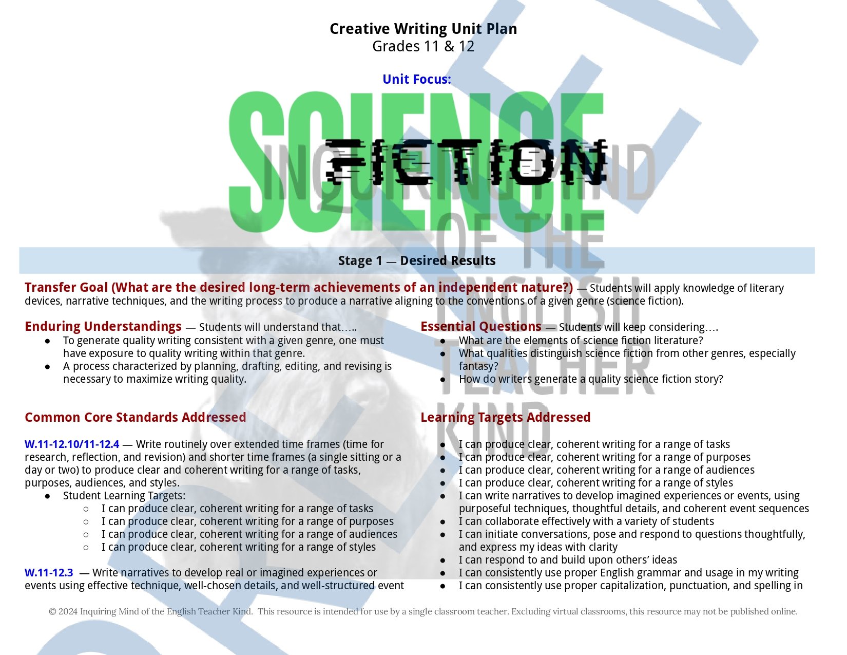 High School Creative Writing Complete Semester Curriculum and Supplemental Materials Bundle by Inquiring Mind of the English Teacher Kind