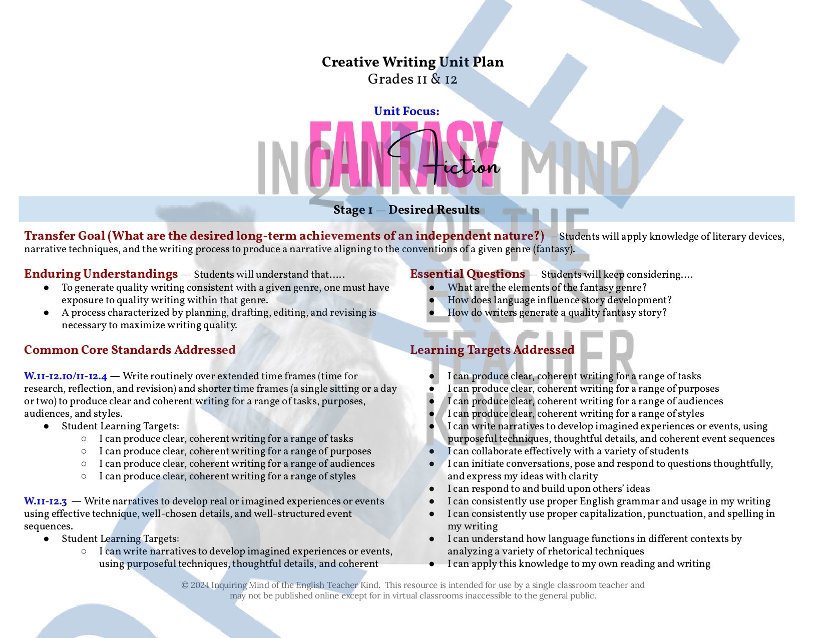 High School Creative Writing Complete Semester Curriculum and Supplemental Materials Bundle by Inquiring Mind of the English Teacher Kind