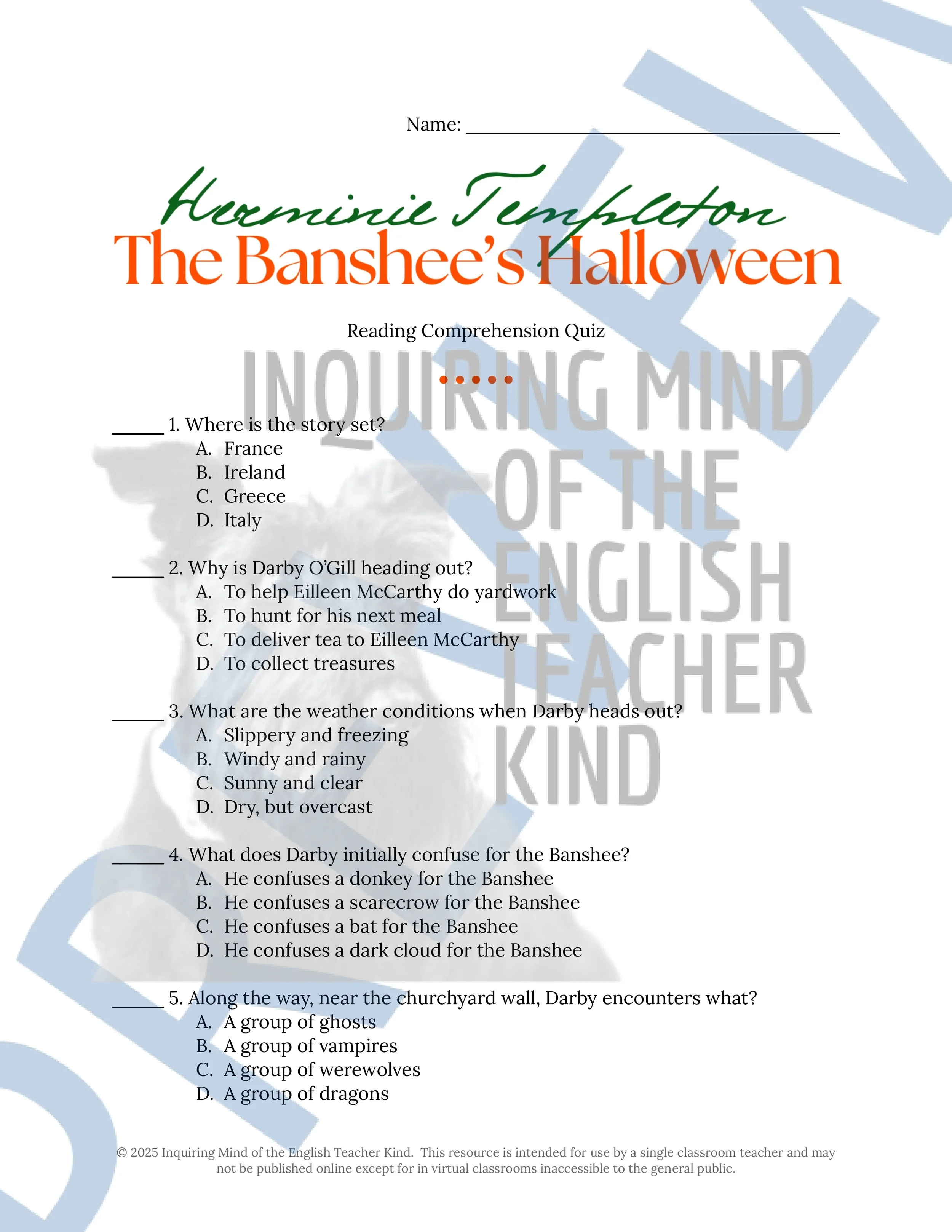 13 Halloween Short Stories for High School Reading Comprehension Quizzes and Answer Keys from Inquiring Mind of the English Teacher Kind