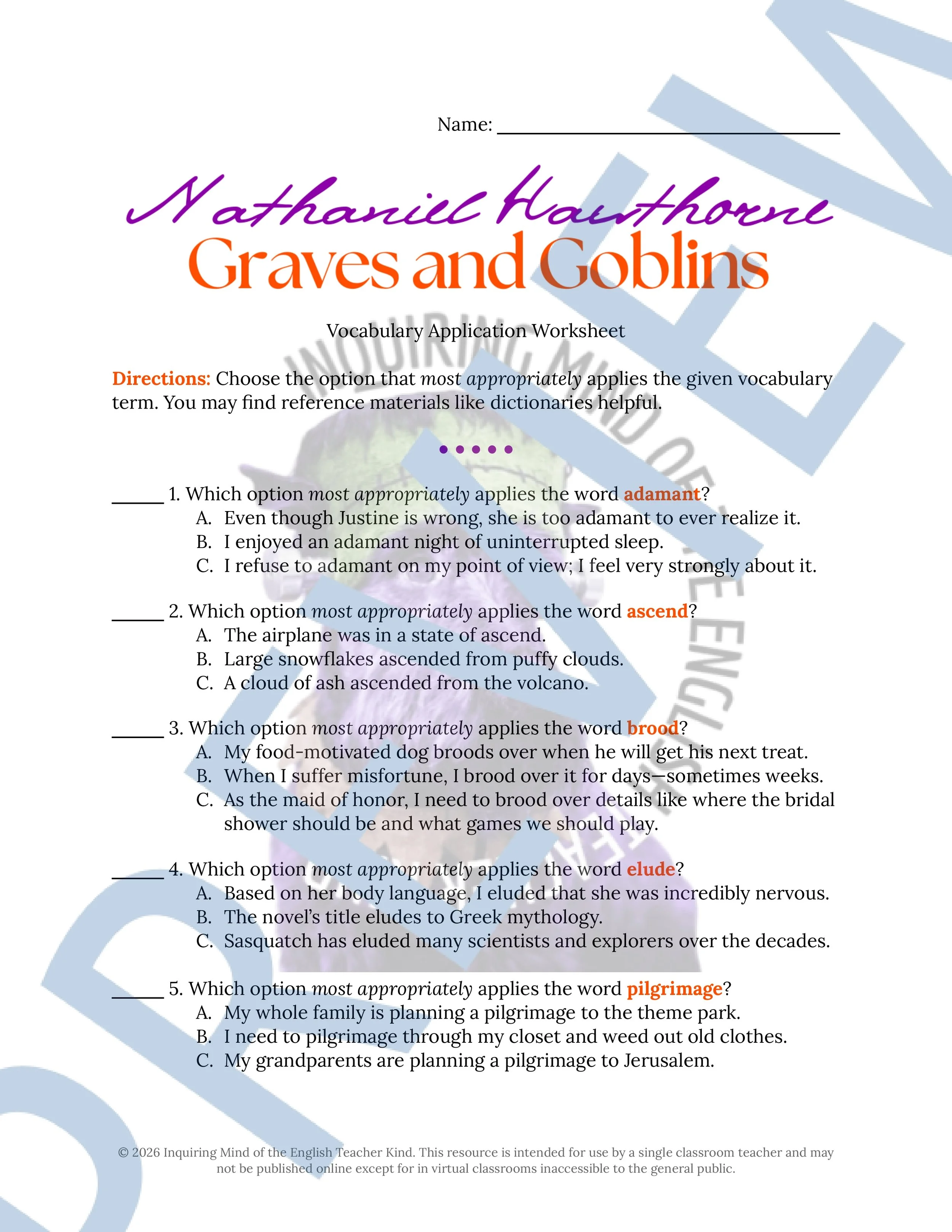 Graves and Goblins by Nathaniel Hawthorne Vocabulary Activities (1).jpg