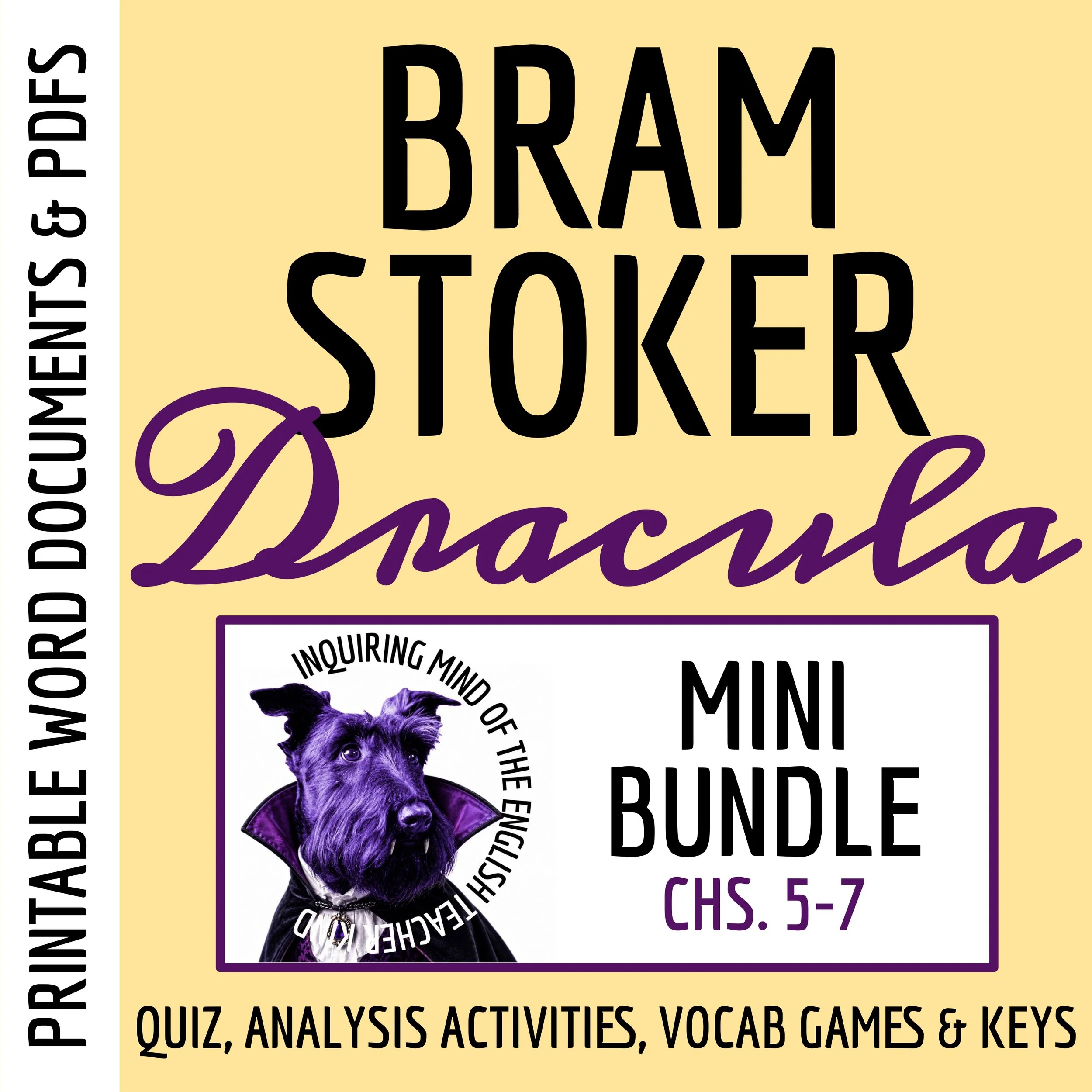 Dracula Chapters 5, 6 & 7 Quiz, Literary Analysis Worksheets, Vocabulary Activities & Answer Keys