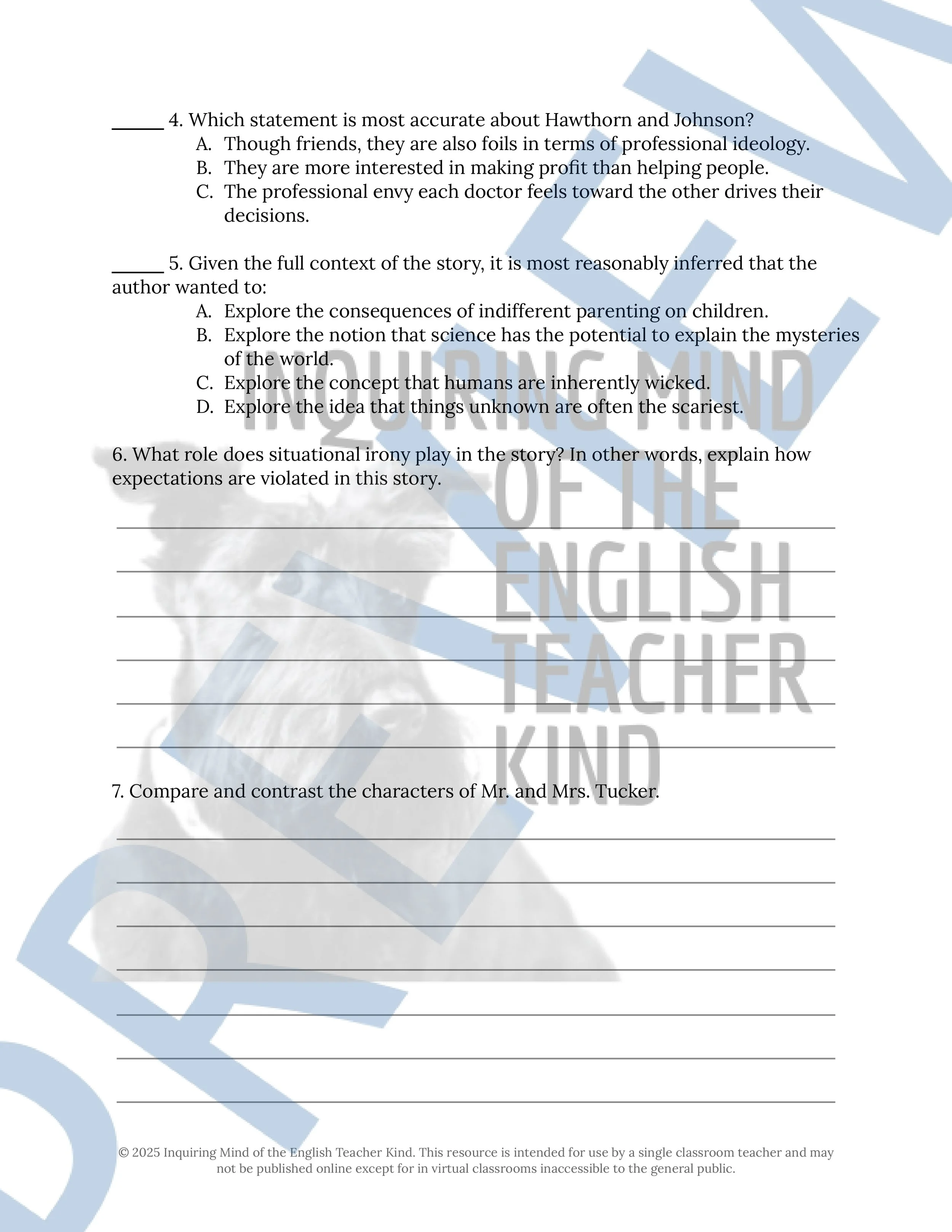 "Thing in the Cellar" by David H. Keller Quiz, Literary Analysis Worksheet, Vocabulary Games, and Horror Story for Halloween from Inquiring Mind of the English Teacher Kind