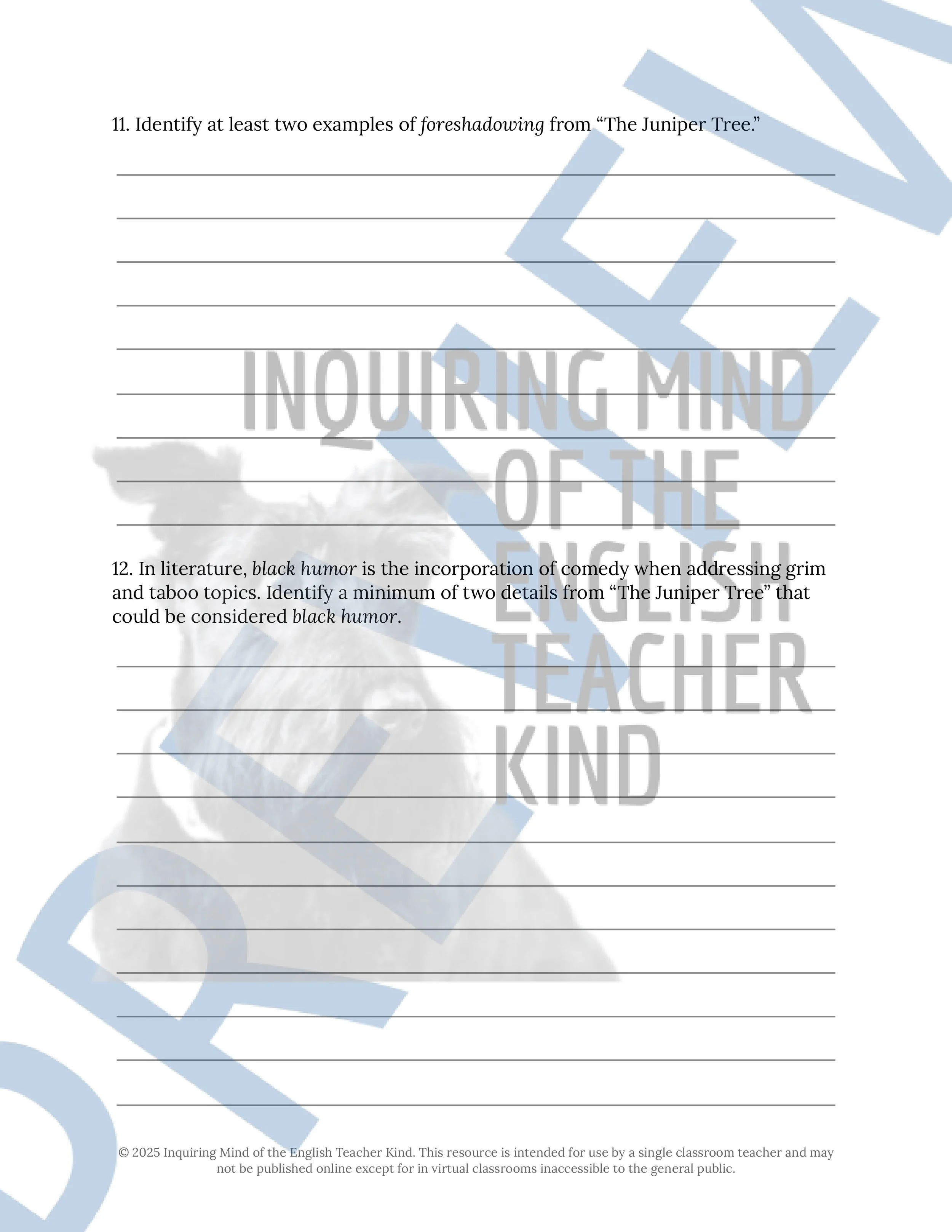 "The Juniper Tree" Quiz, Worksheets, and Vocabulary Games (Grimm's Fairy Tale) from Inquiring Mind of the English Teacher Kind