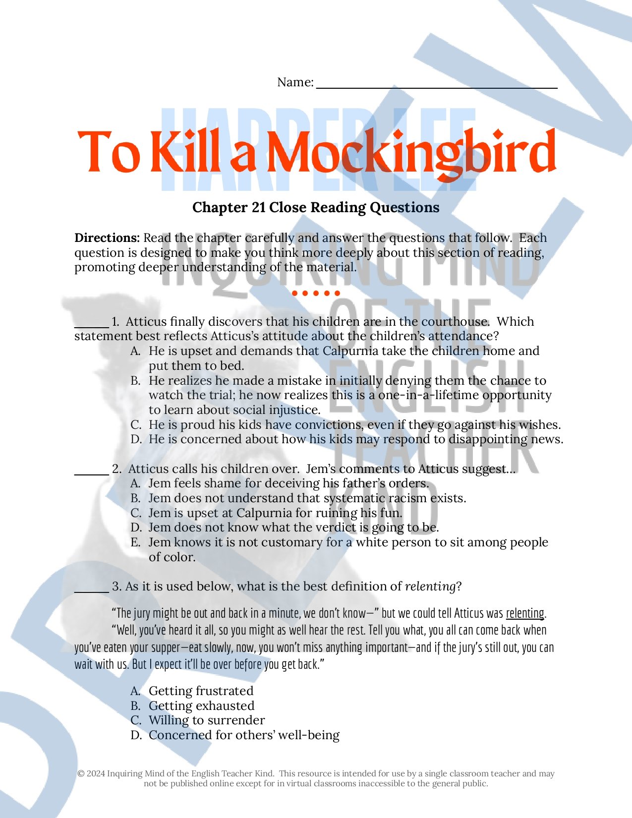 To Kill a Mockingbird Chapters 21, 22, and 23 Quizzes, Close Reading Inference Worksheets, and Vocabulary Games for High School English Language Arts