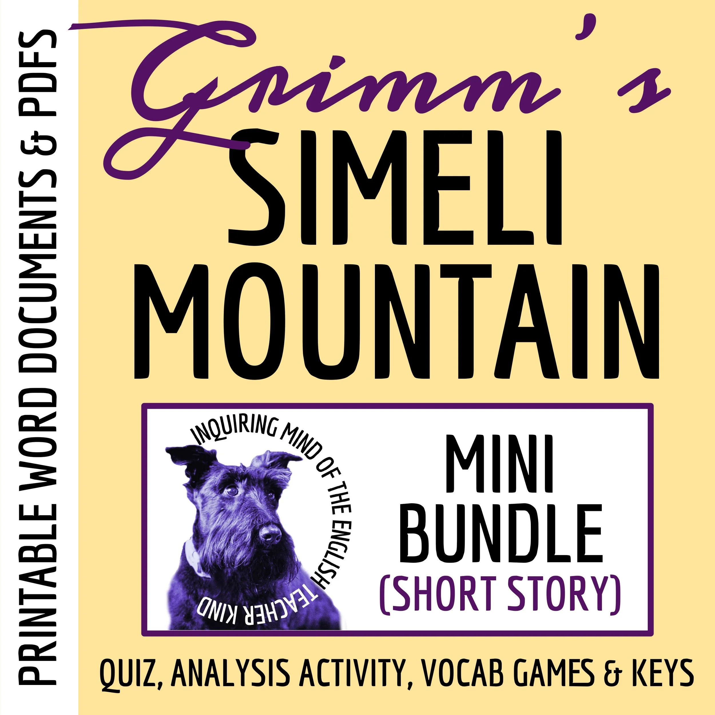 "Simeli Mountain" Quiz, Close Reading Worksheet, and Vocabulary Games (Grimm's Fairy Tale)