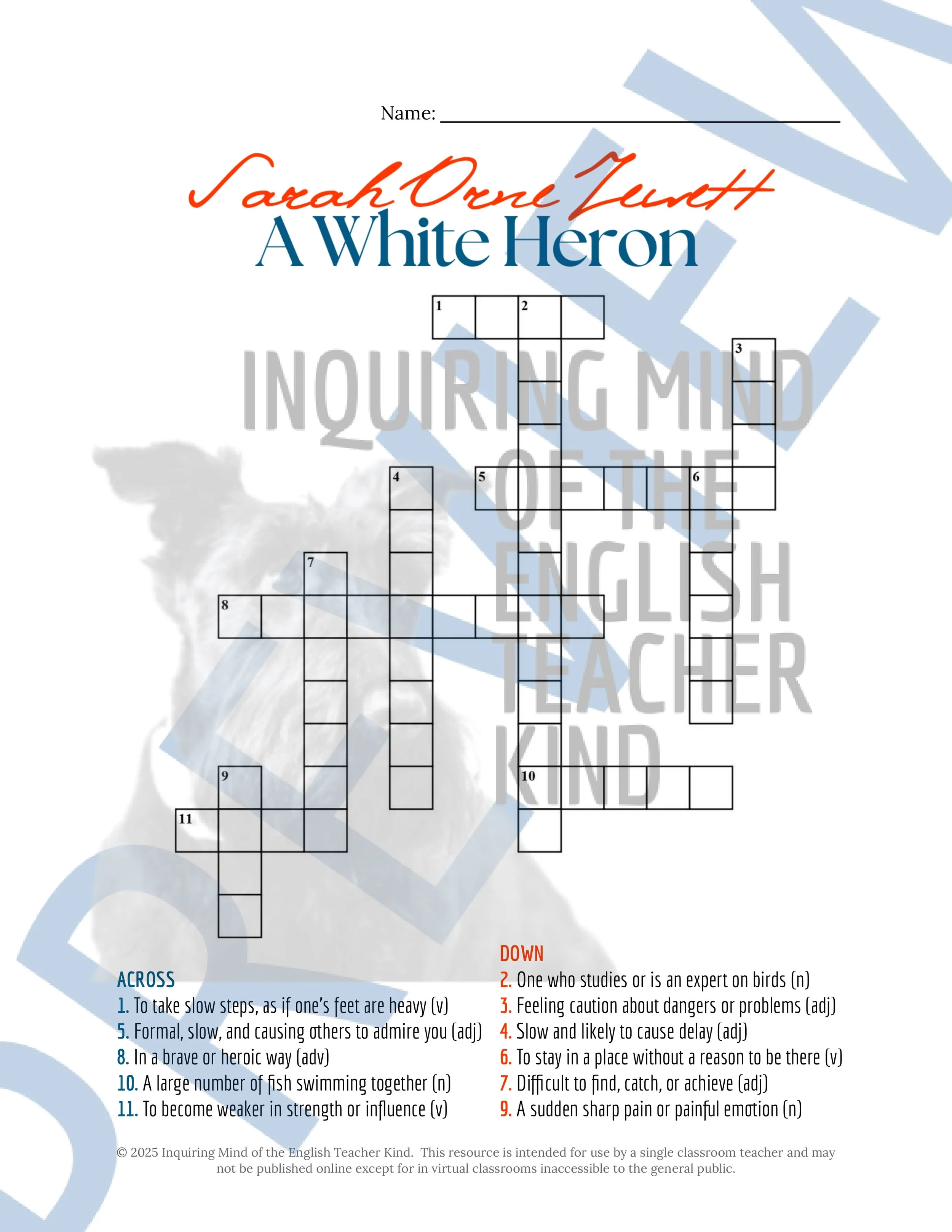 "A White Heron" by Sarah Orne Jewett Quiz, Analysis Worksheet, Vocabulary Activities, and Sub Plans for High School from Inquiring Mind of the English Teacher Kind