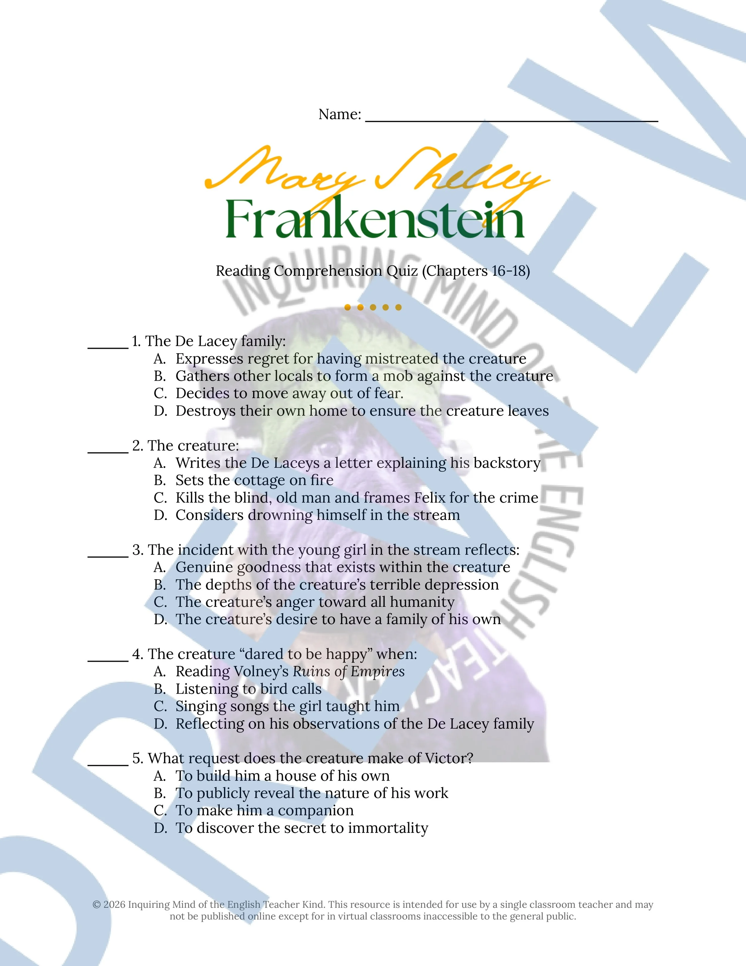 Frankenstein by Mary Shelley Chapters 16, 17, and 18 Quiz and Answer Key (1).jpg