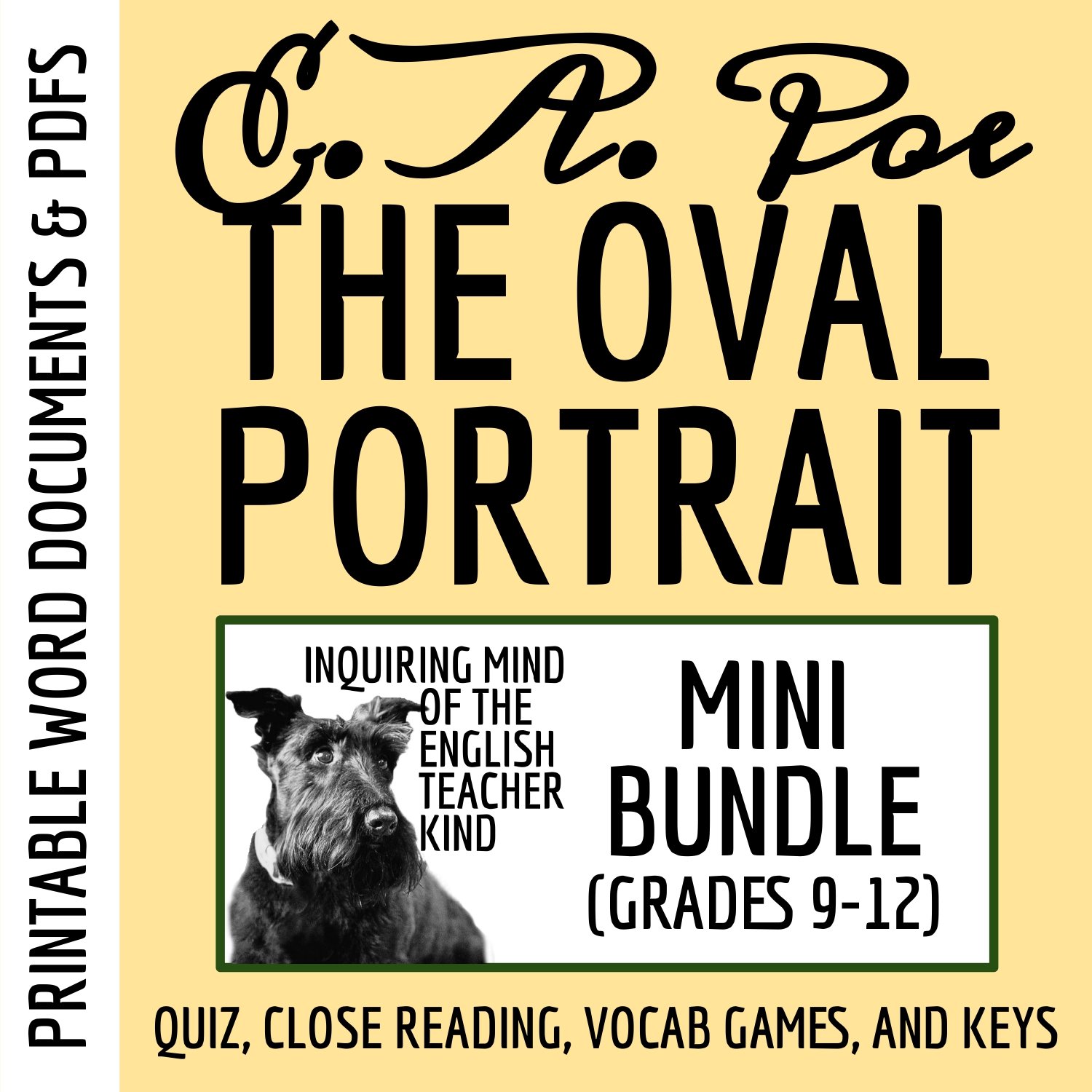 "The Oval Portrait" by Edgar Allan Poe Quiz, Close Reading Worksheet, and Vocabulary Games for High School