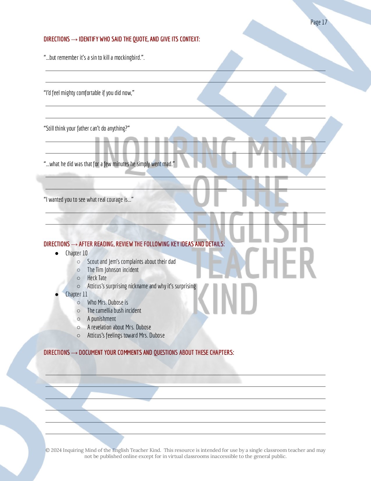 To Kill a Mockingbird Novel Study Guide with Answer Key for High School