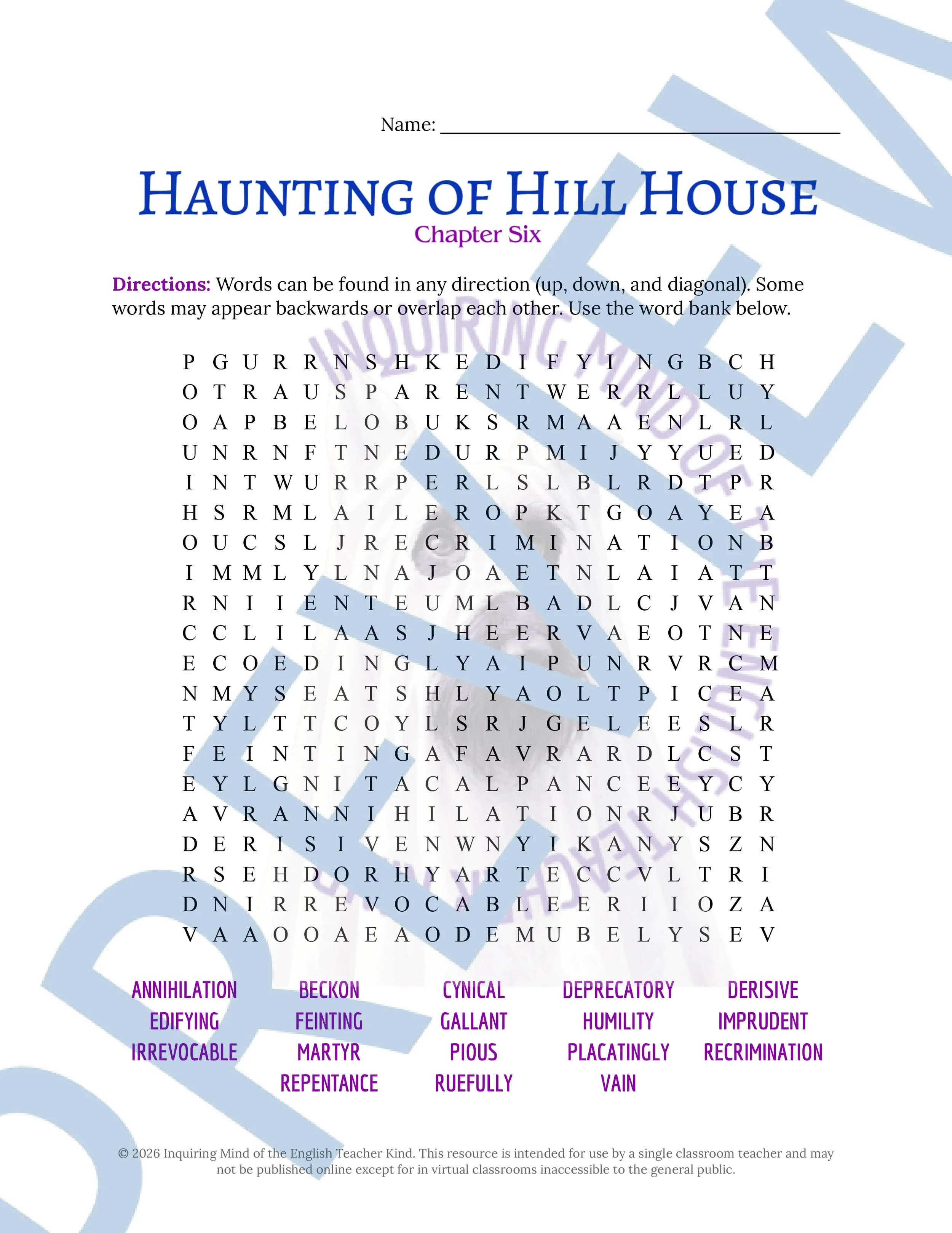 The Haunting of Hill House by Shirley Jackson Chapter 6 Vocabulary Activities (5).jpg