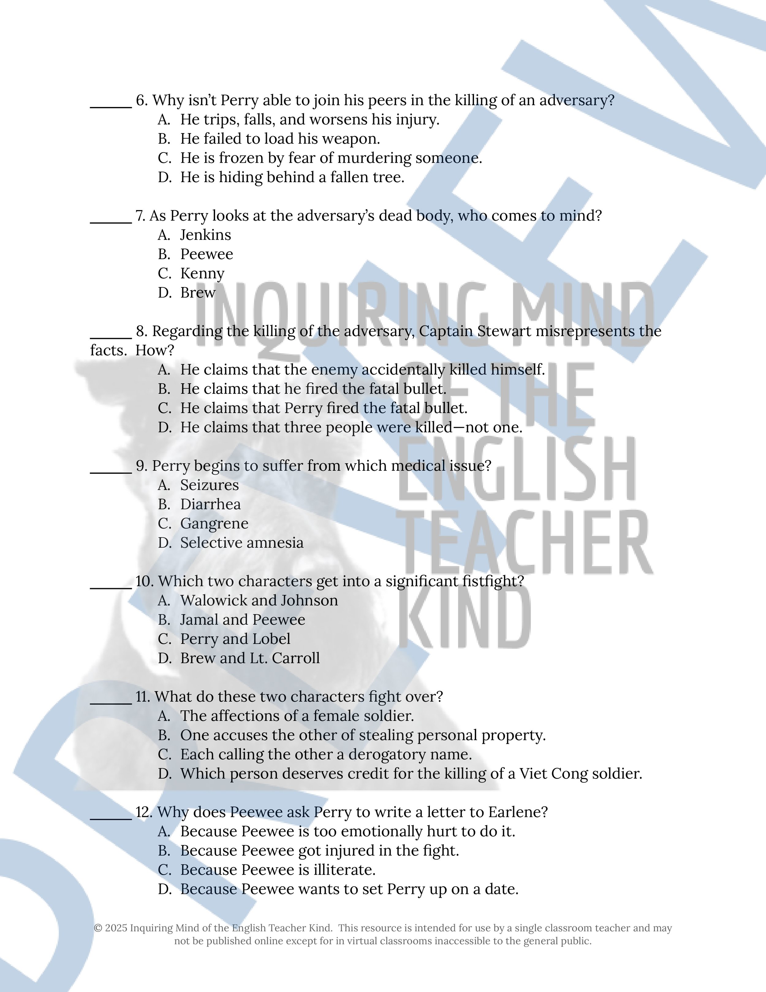 Fallen Angels Quizzes, Worksheets, Research Project, Test, and Answer Keys Mega Bundle from Inquiring Mind of the English Teacher Kind