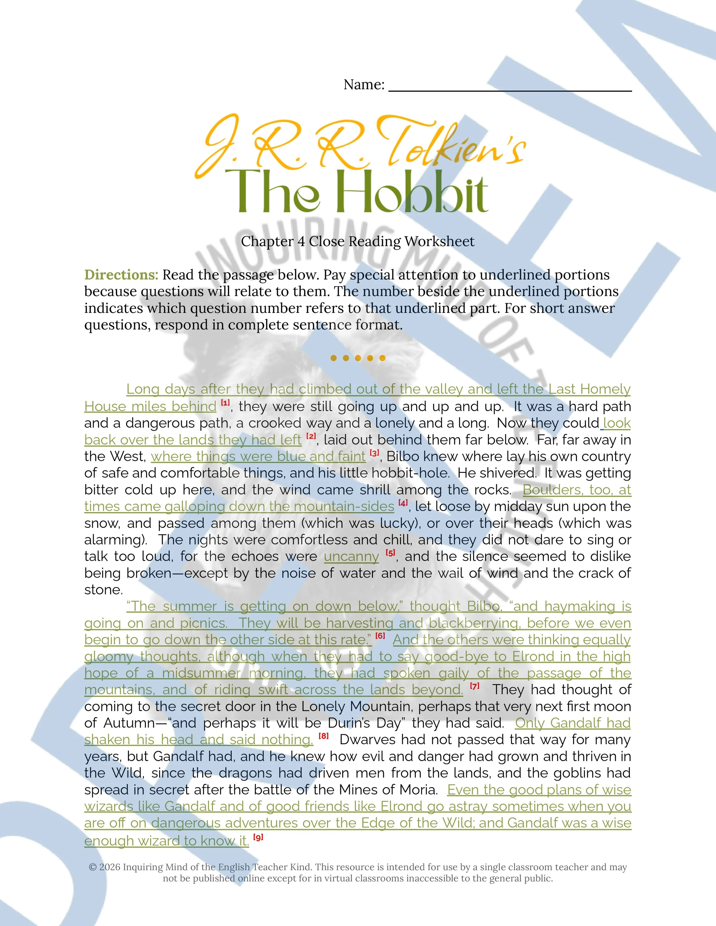 The Hobbit Chapter 4 Close Reading Analysis Worksheet (1).jpg