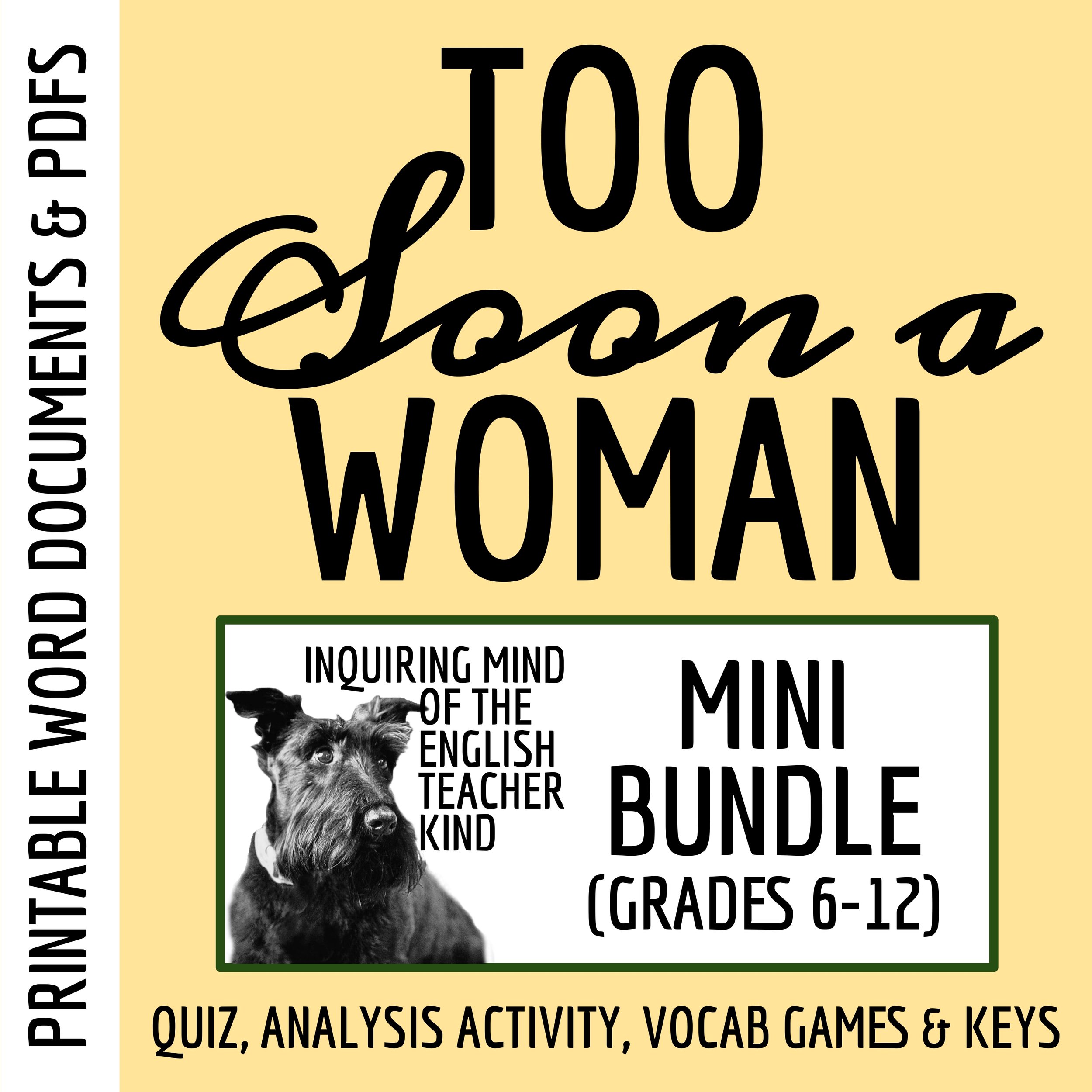 "Too Soon a Woman" by Dorothy Johnson Quiz, Close Reading Analysis Worksheet, Vocabulary Activities, and Answer Keys for High School from Inquiring Mind of the English Teacher Kind