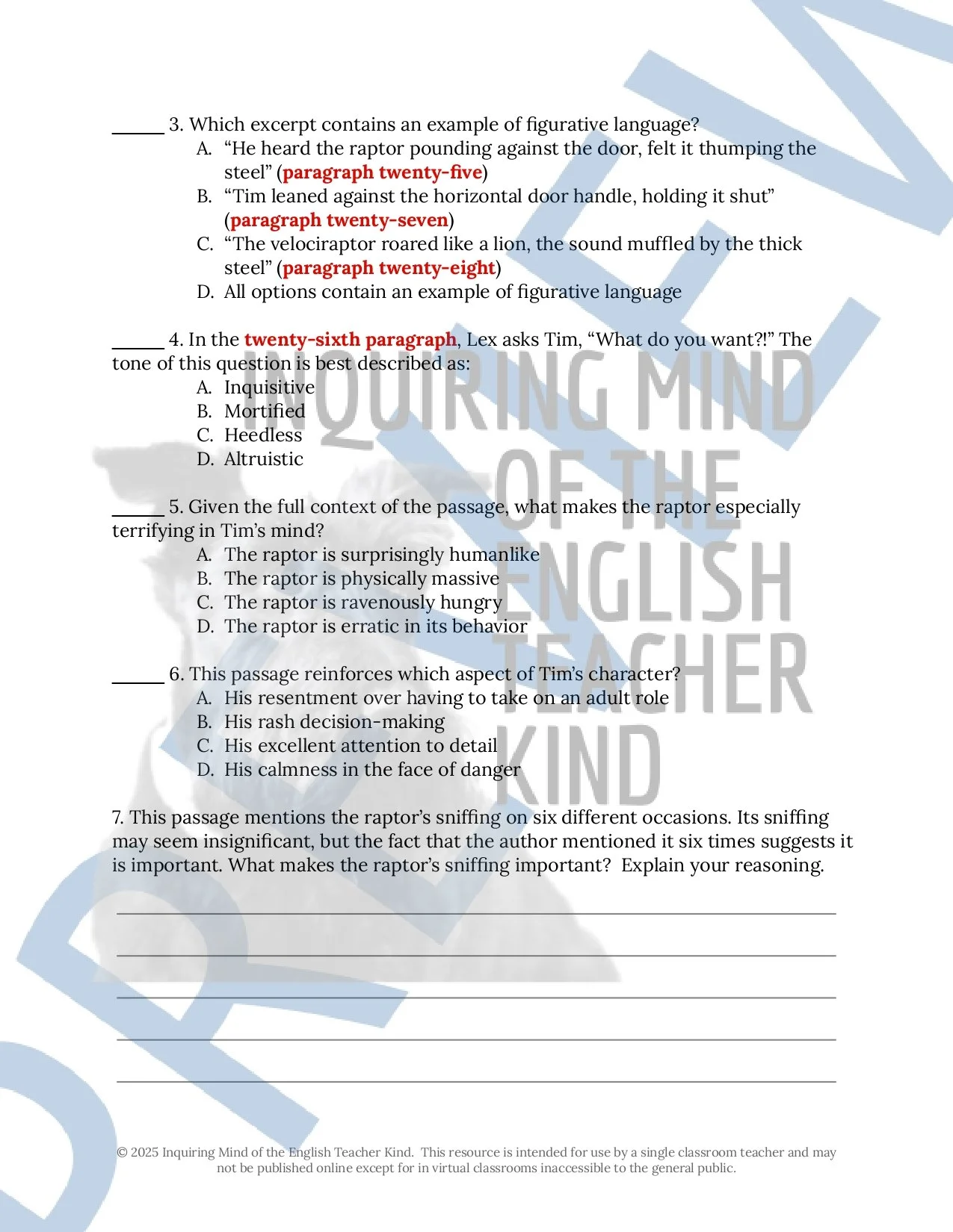 Jurassic Park by Michael Crichton Close Reading Analysis Worksheets and Answer Keys Bundle for High School from Inquiring Mind of the English Teacher Kind