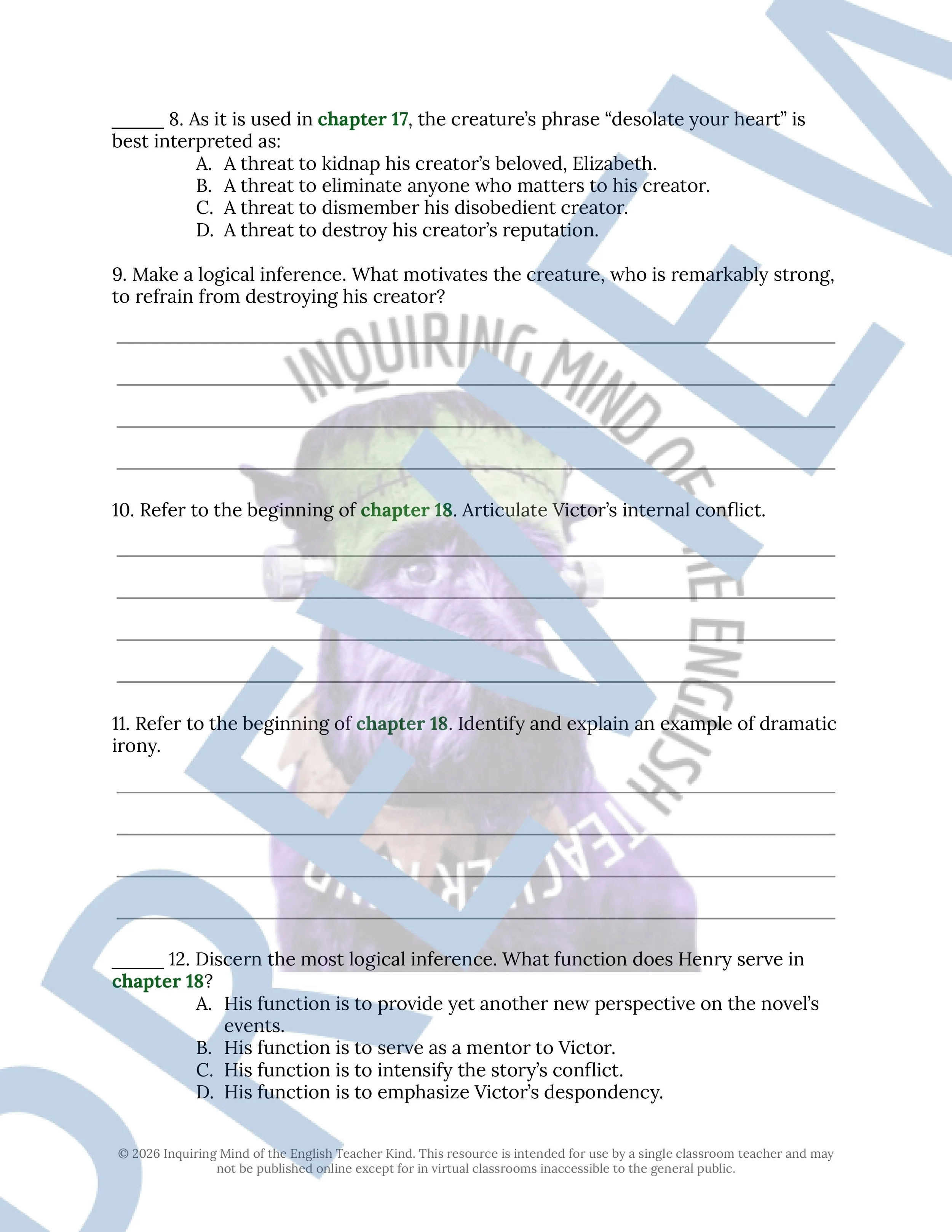 Frankenstein Chapters 16, 17, and 18 Close Reading Analysis Worksheet and Answer Key for High School English Language Arts (3).jpg