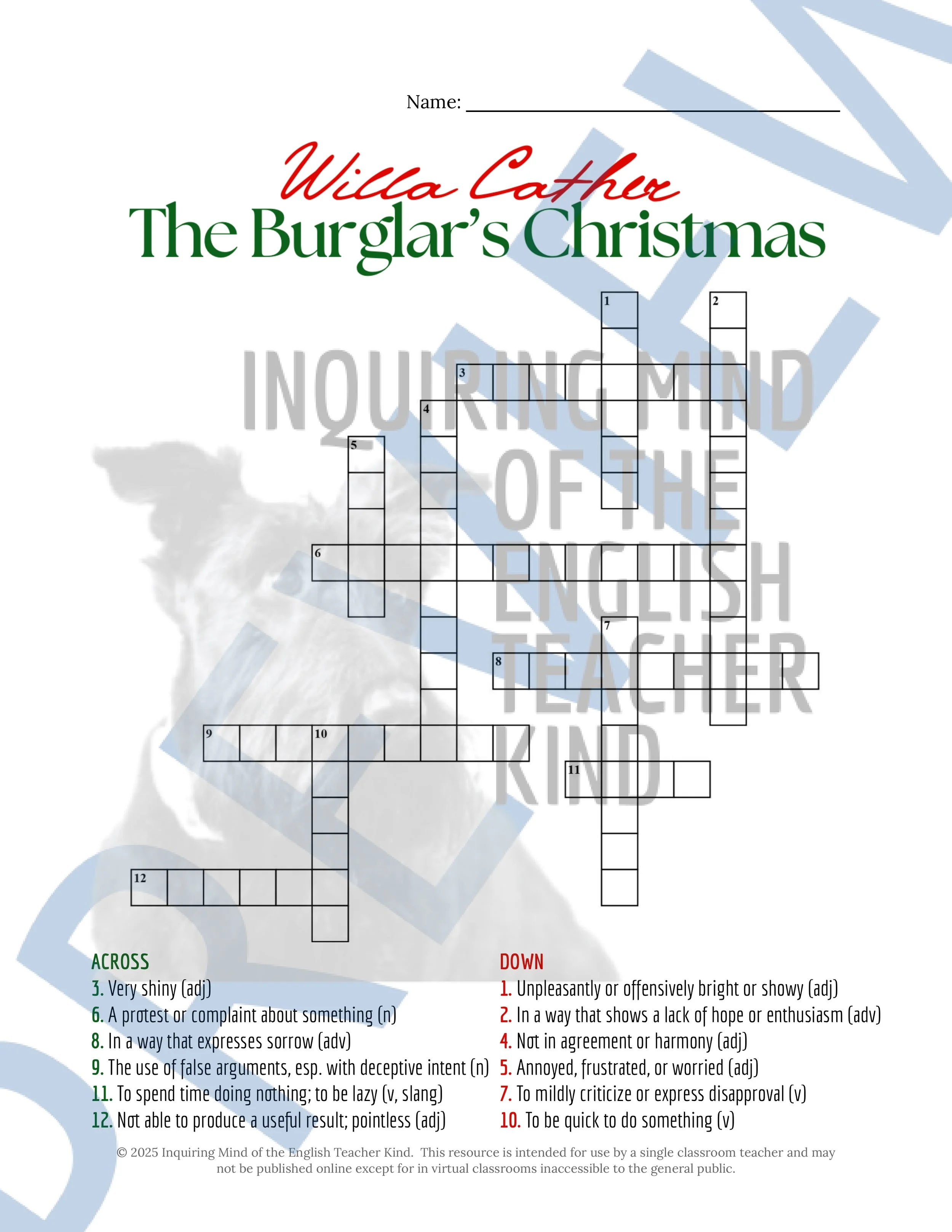 The Burglar's Christmas Quiz, Analysis Worksheet, and Vocabulary Activities from Inquiring Mind of the English Teacher Kind