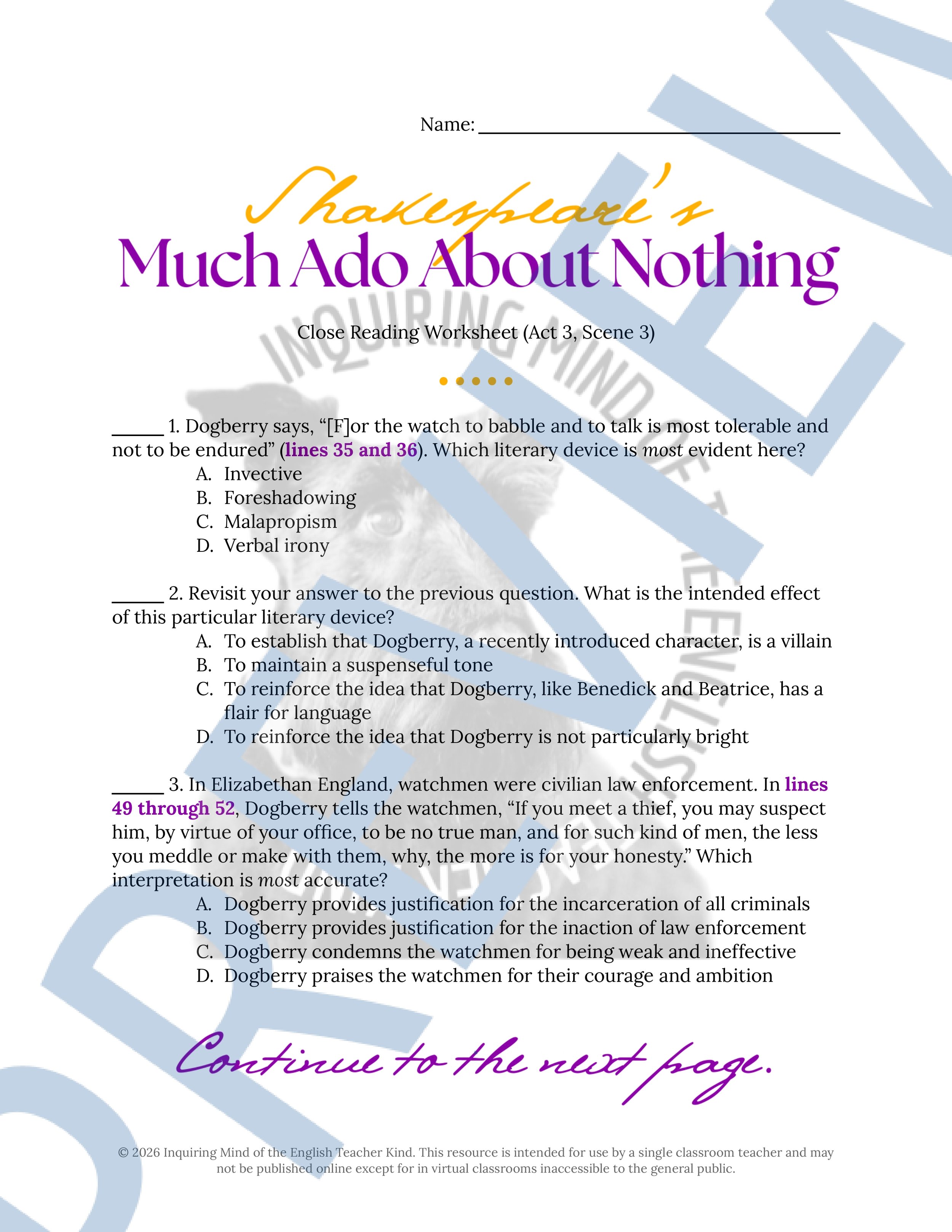 Much Ado About Nothing Act 3.3 Close Reading Analysis Worksheet (1).jpg