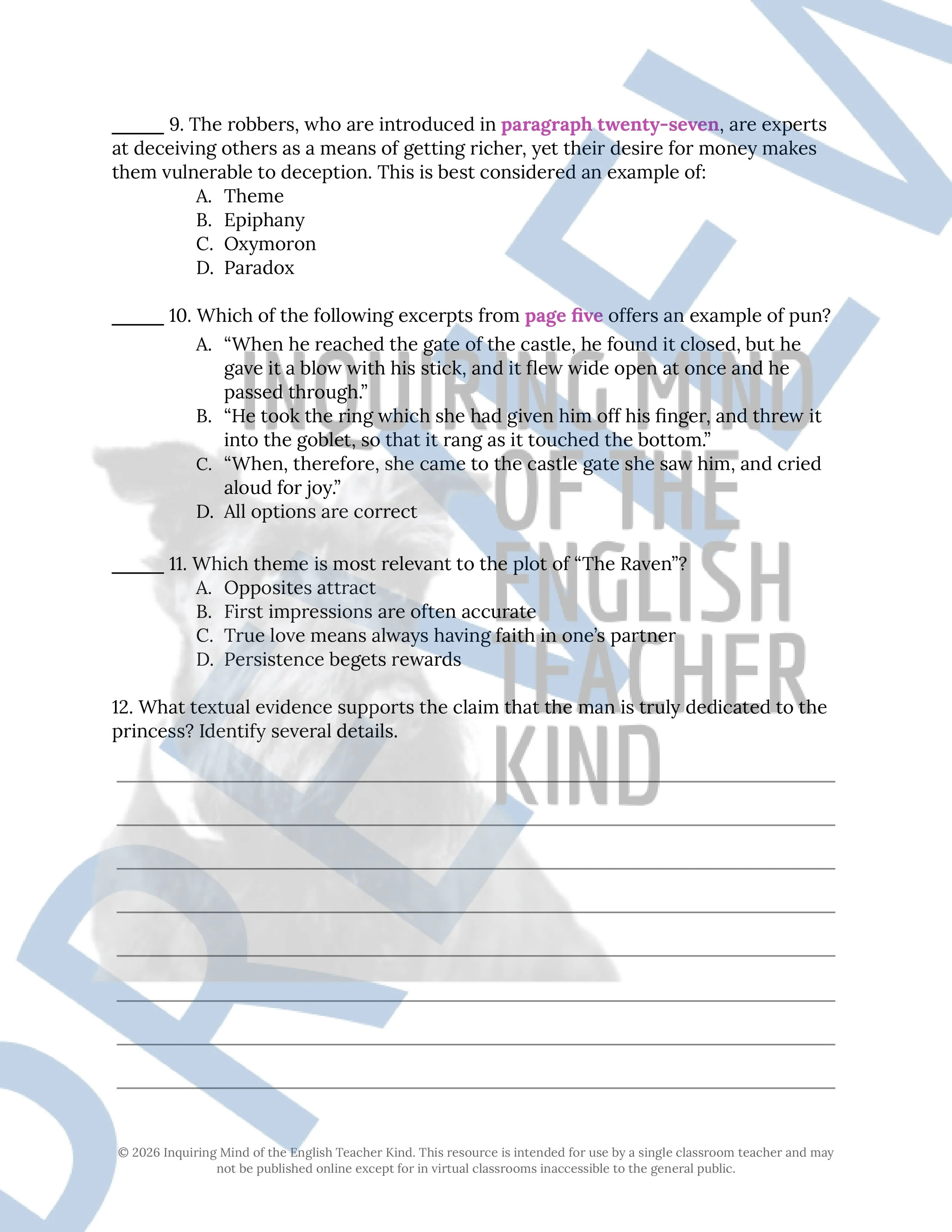 The Raven Grimm's Fairy Tale Close Reading Analysis Worksheet (3).jpg