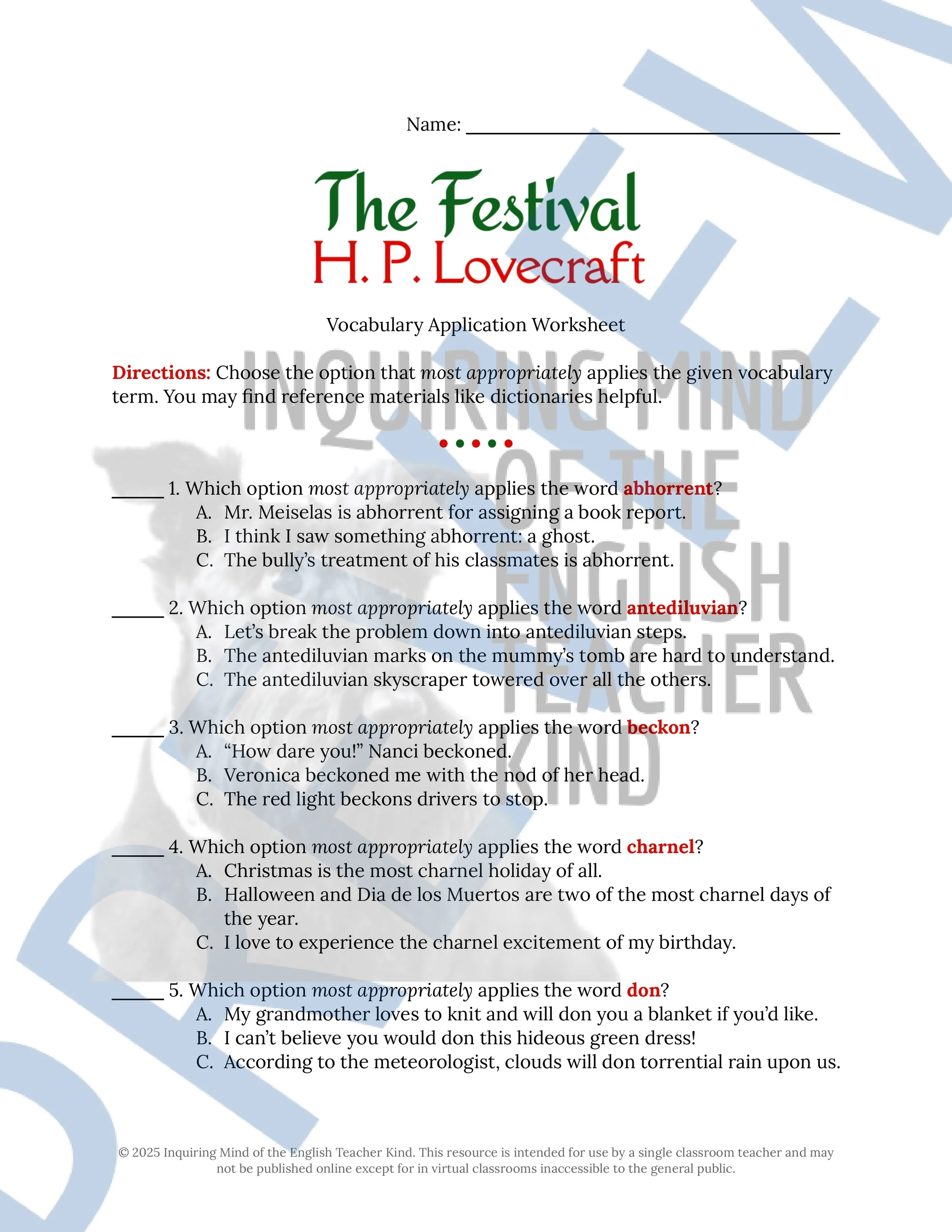 The Festival by H.P. Lovecraft Vocabulary Activities (1).jpg