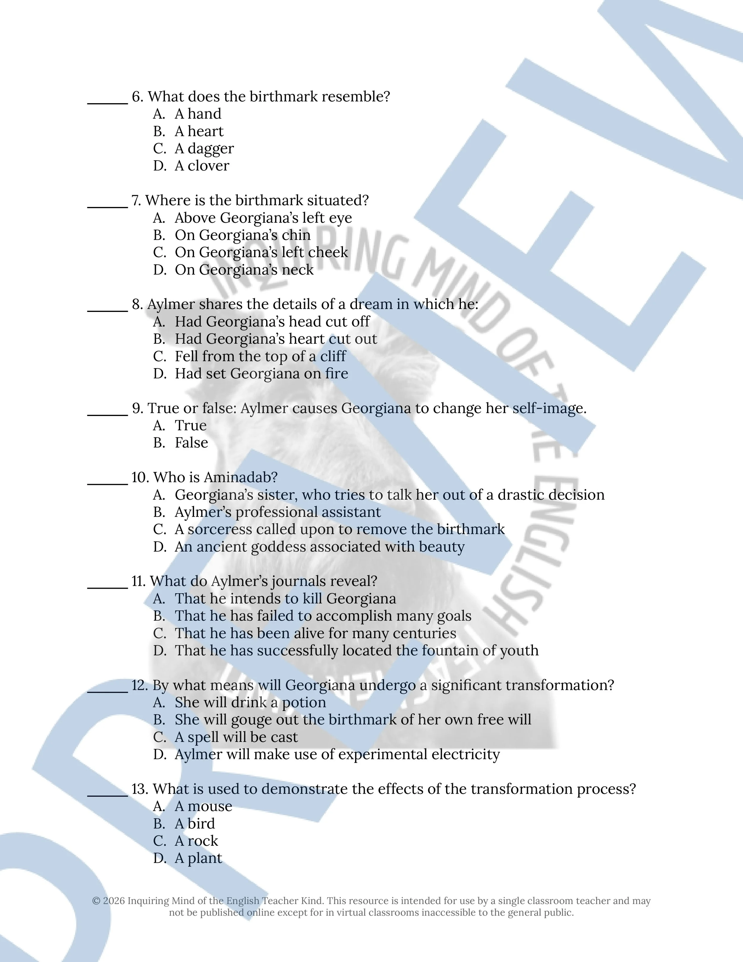 The Birthmark by Nathaniel Hawthorne Quiz and Answer Key (2).jpg