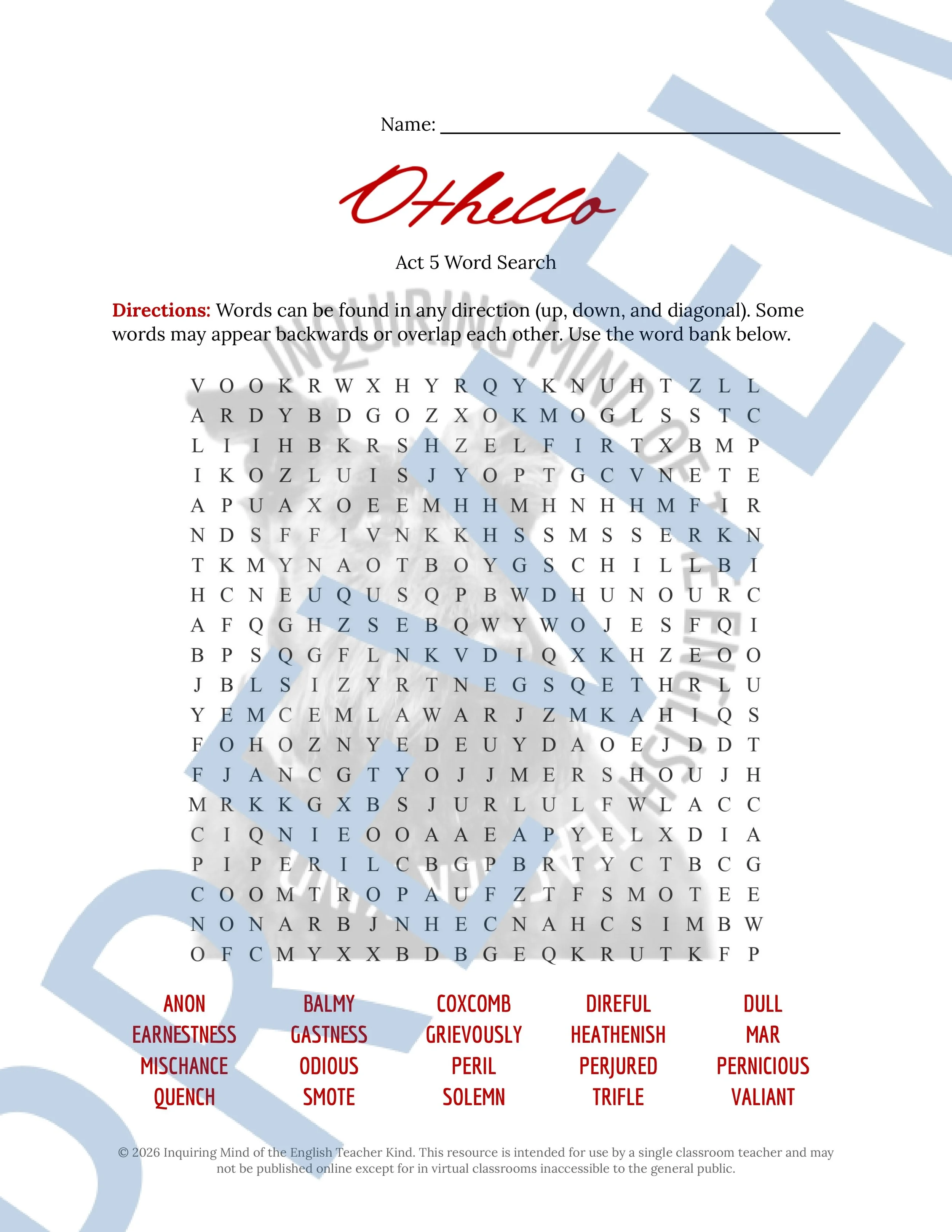 Othello Act 5 Vocabulary Activities Crossword Puzzle Word Search and Worksheet (3).jpg