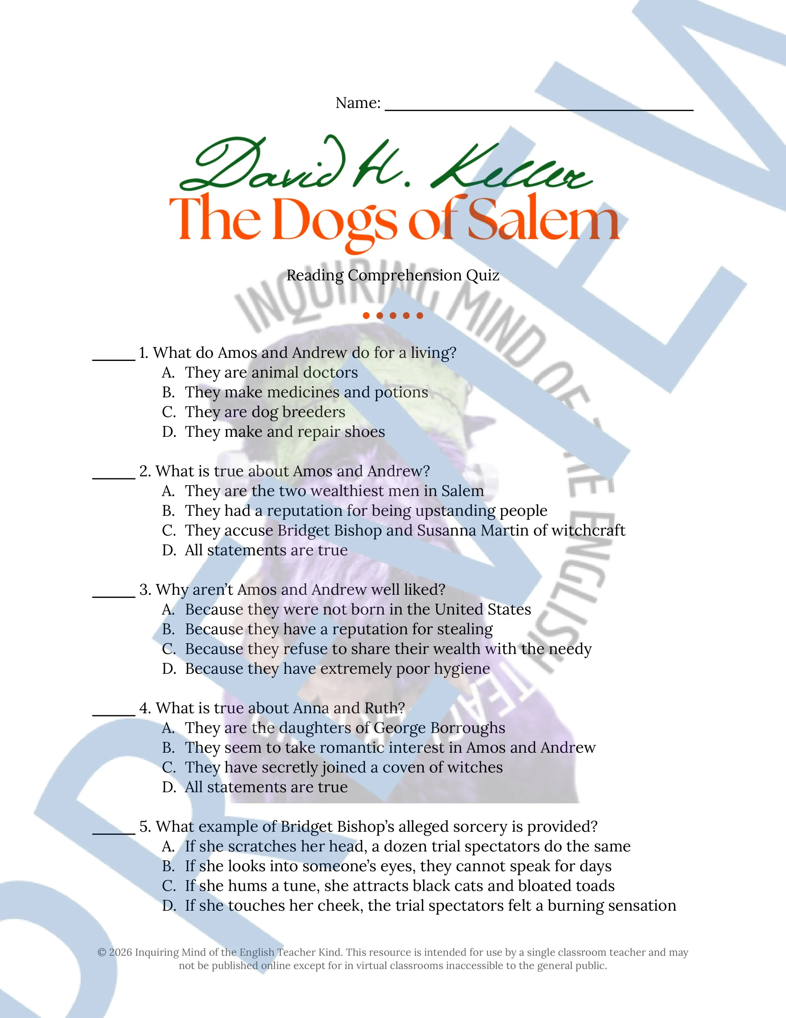 The Dogs of Salem by David Keller Reading Comprehension Quiz - High School Short Story for the Halloween Season (1).jpg