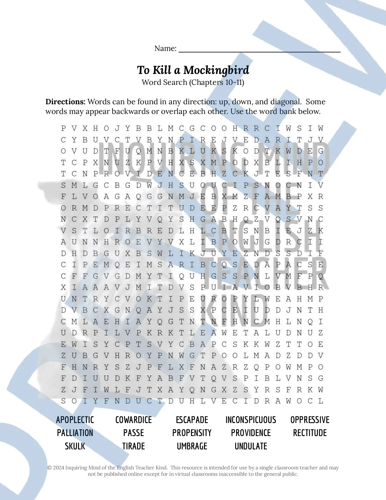 To Kill a Mockingbird Chapters 10 and 11 Quizzes, Close Reading Inference Worksheets, and Vocabulary Games for High School English Language Arts