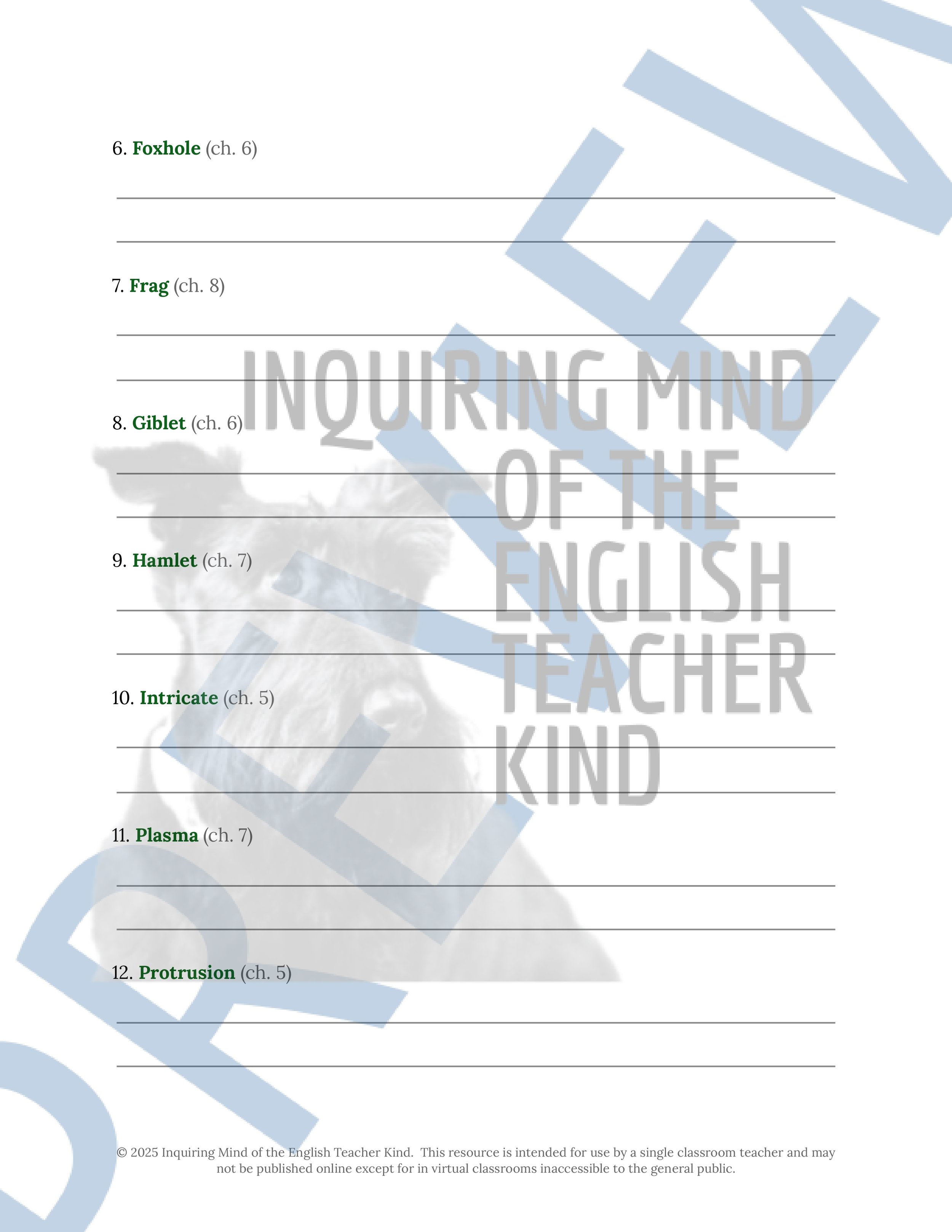 Fallen Angels by Walter Dean Myers Vocabulary Activities Bundle for High School from Inquiring Mind of the English Teacher Kind