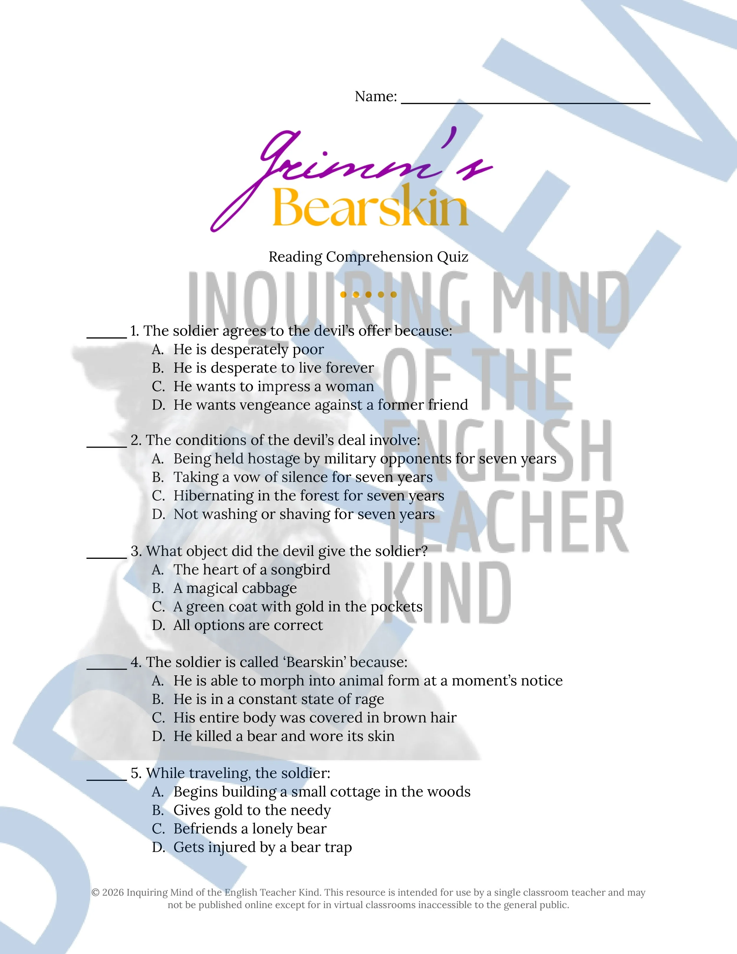 Bearskin by the Brothers Grimm Quiz and Answer Key - Fairy Tale Assessment (1).jpg