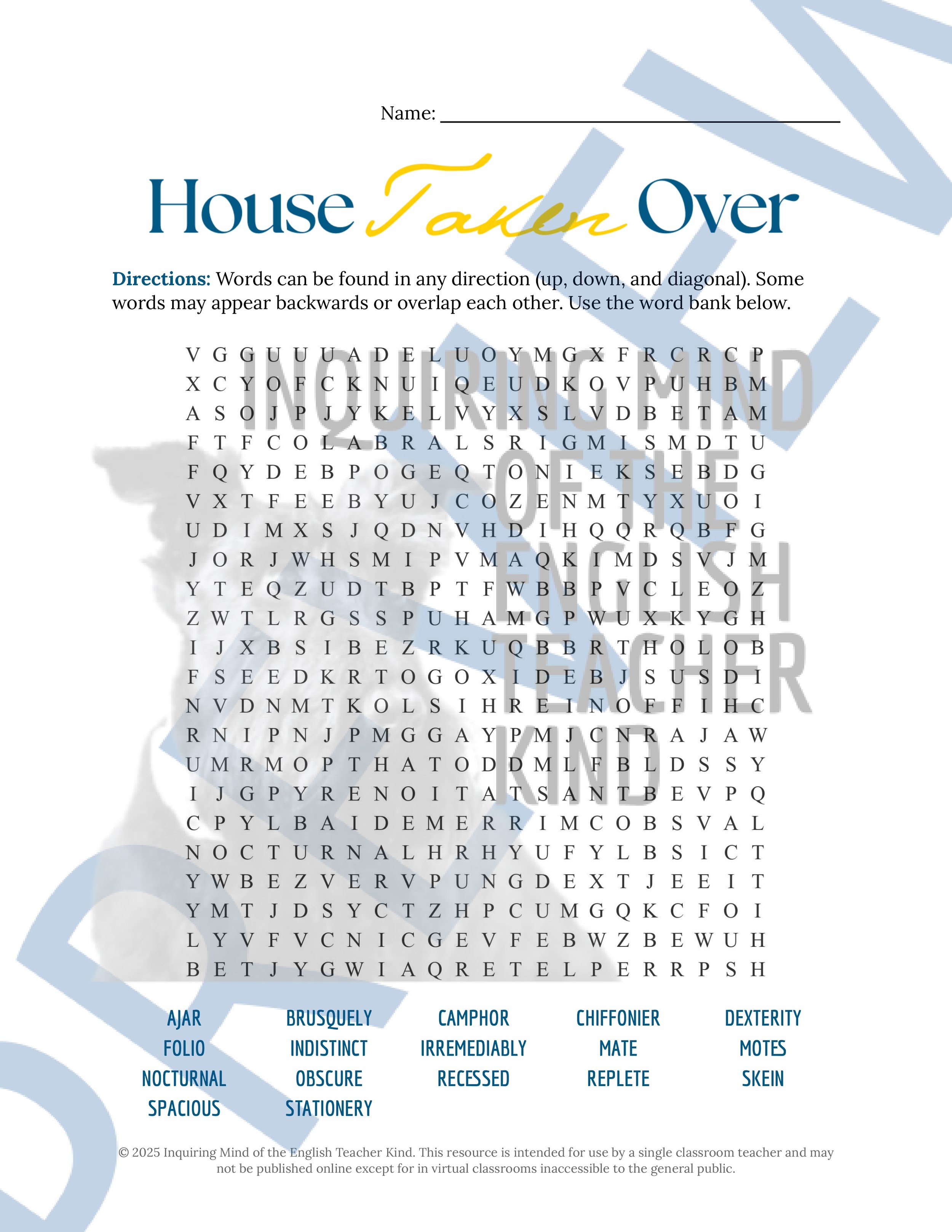 House Taken Over by Julio Cortazar Vocabulary Activities (4).jpg