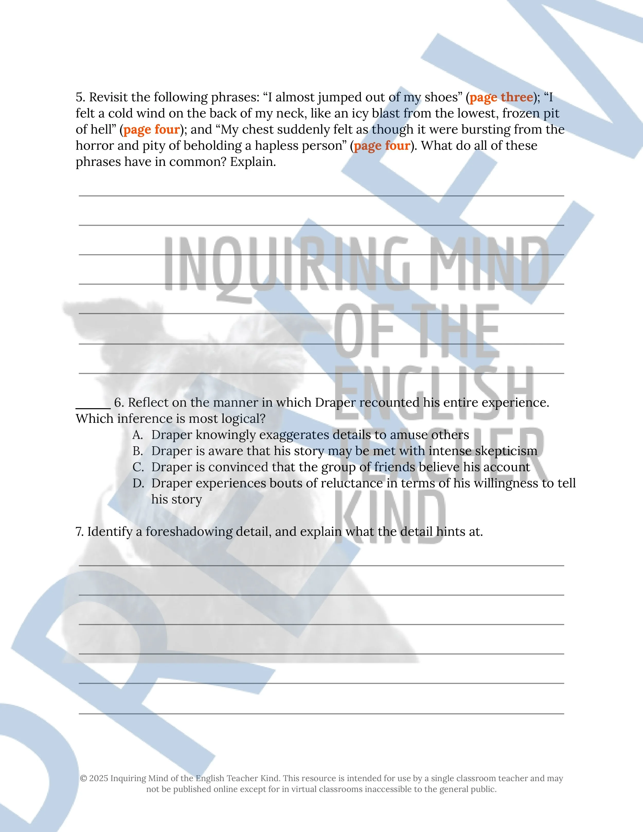 "The Nightmare Road" by Florence Crow Quiz, Analysis Activity, Vocabulary Games, and Halloween Short Story from Inquiring Mind of the English Teacher Kind